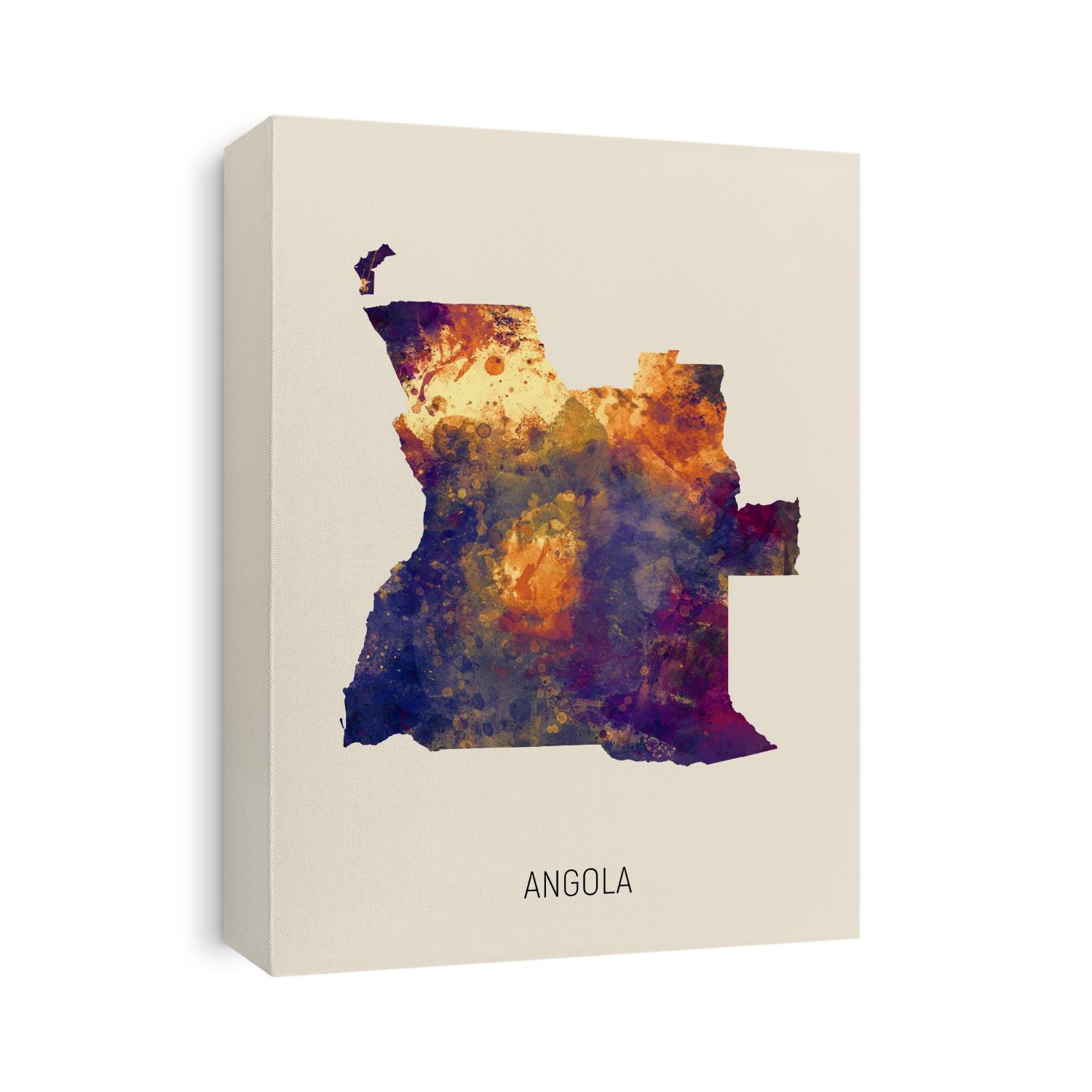 A watercolor map of Angola