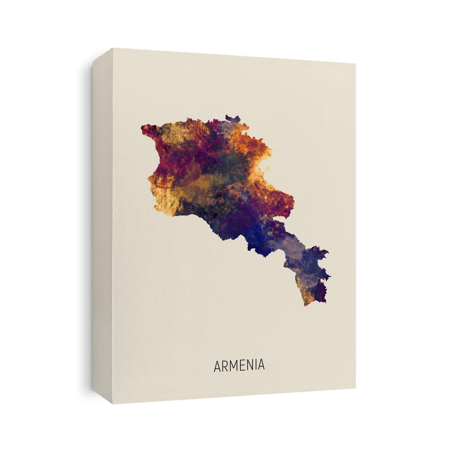 A watercolor map of Armenia