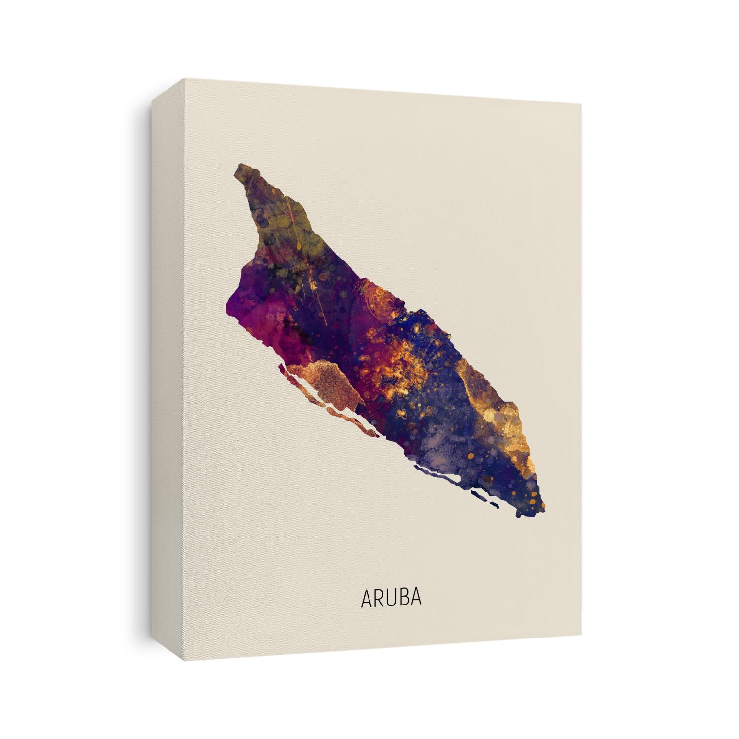 A watercolor map of Aruba