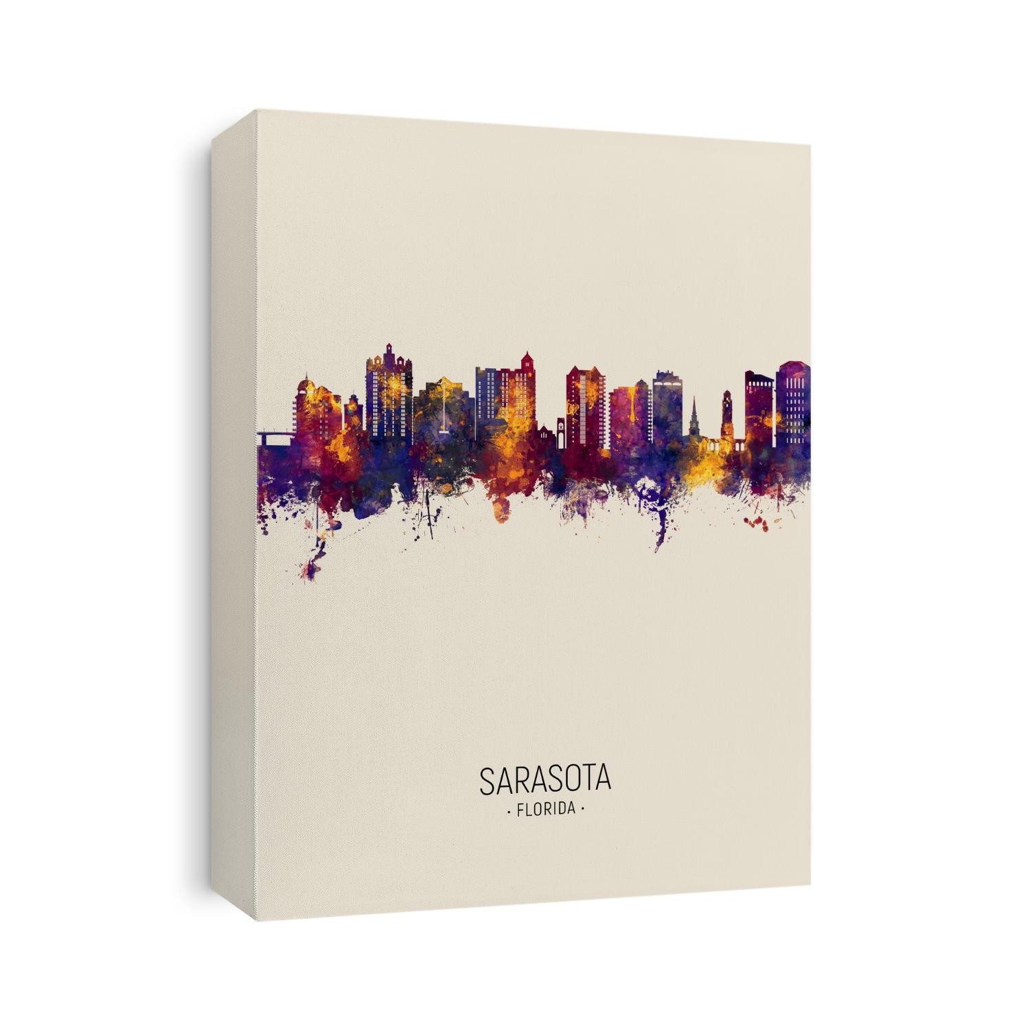 Watercolor art print of the skyline of Sarasota, Florida, United States