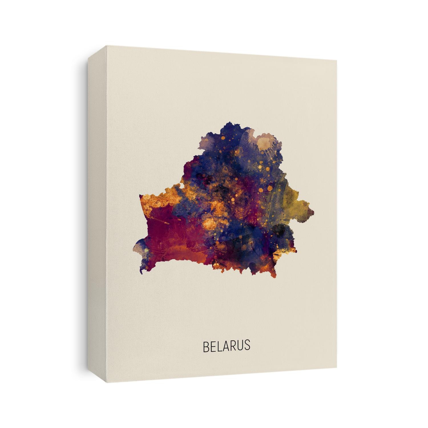 A watercolor map of Belarus