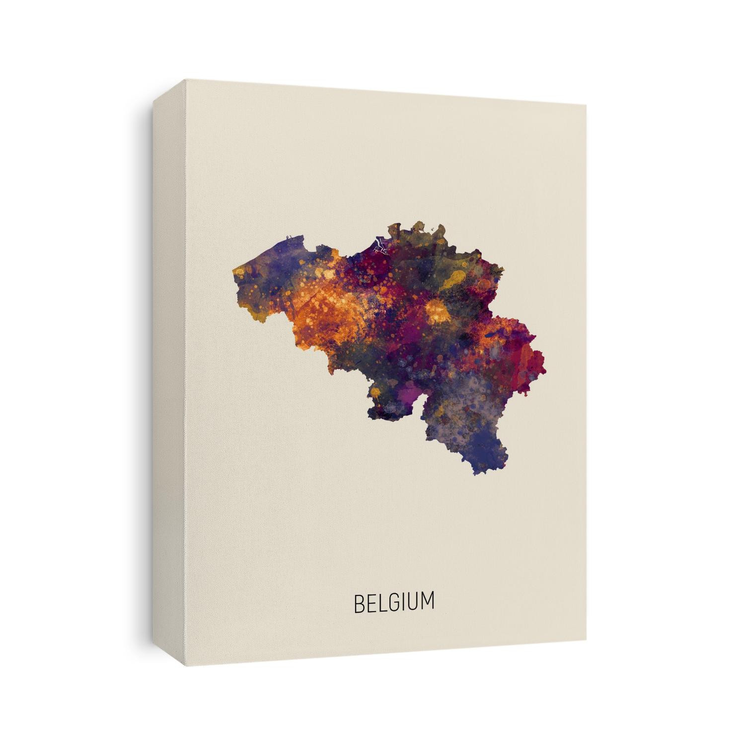 A watercolor map of Belgium