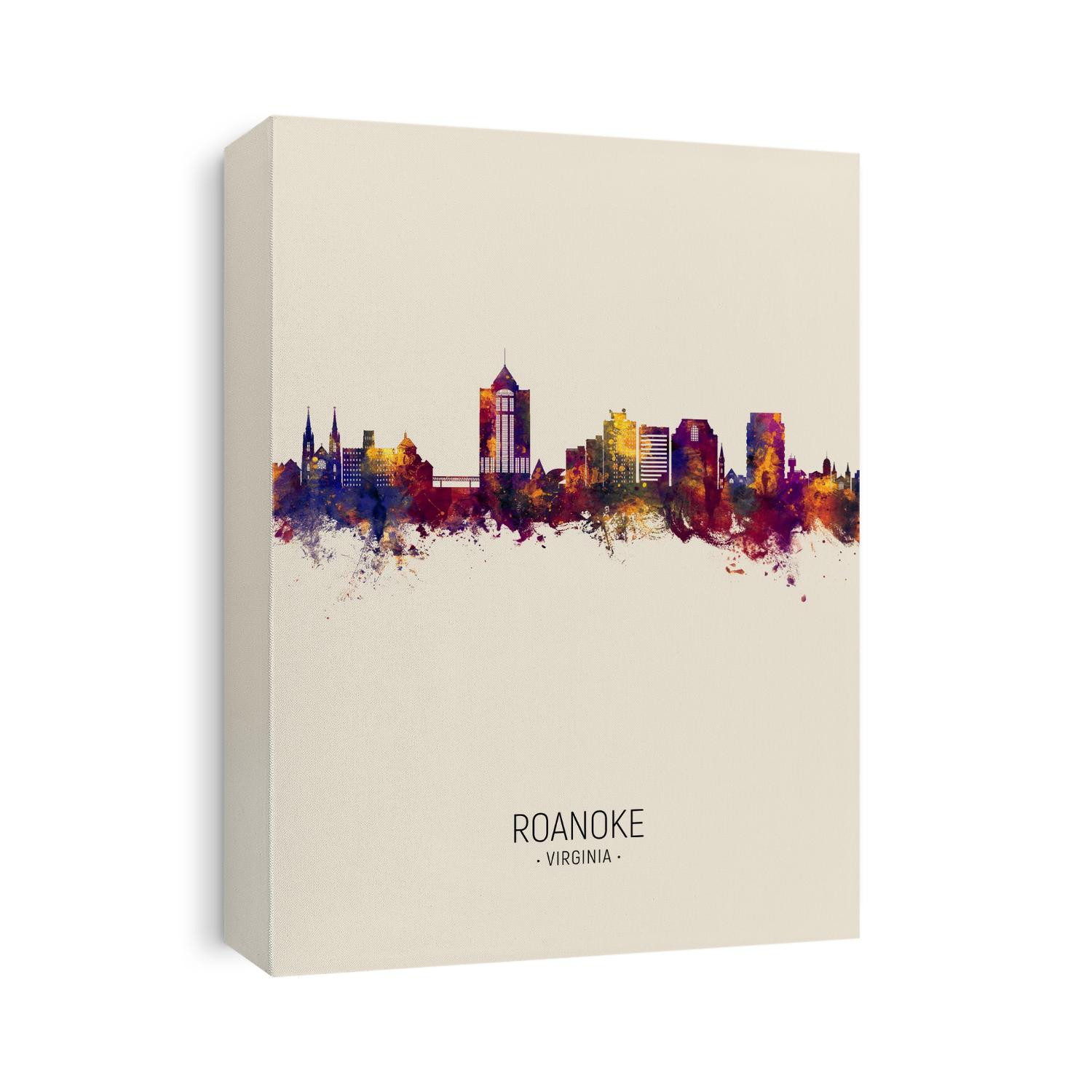 Watercolor art print of the skyline of Roanoke, Virginia