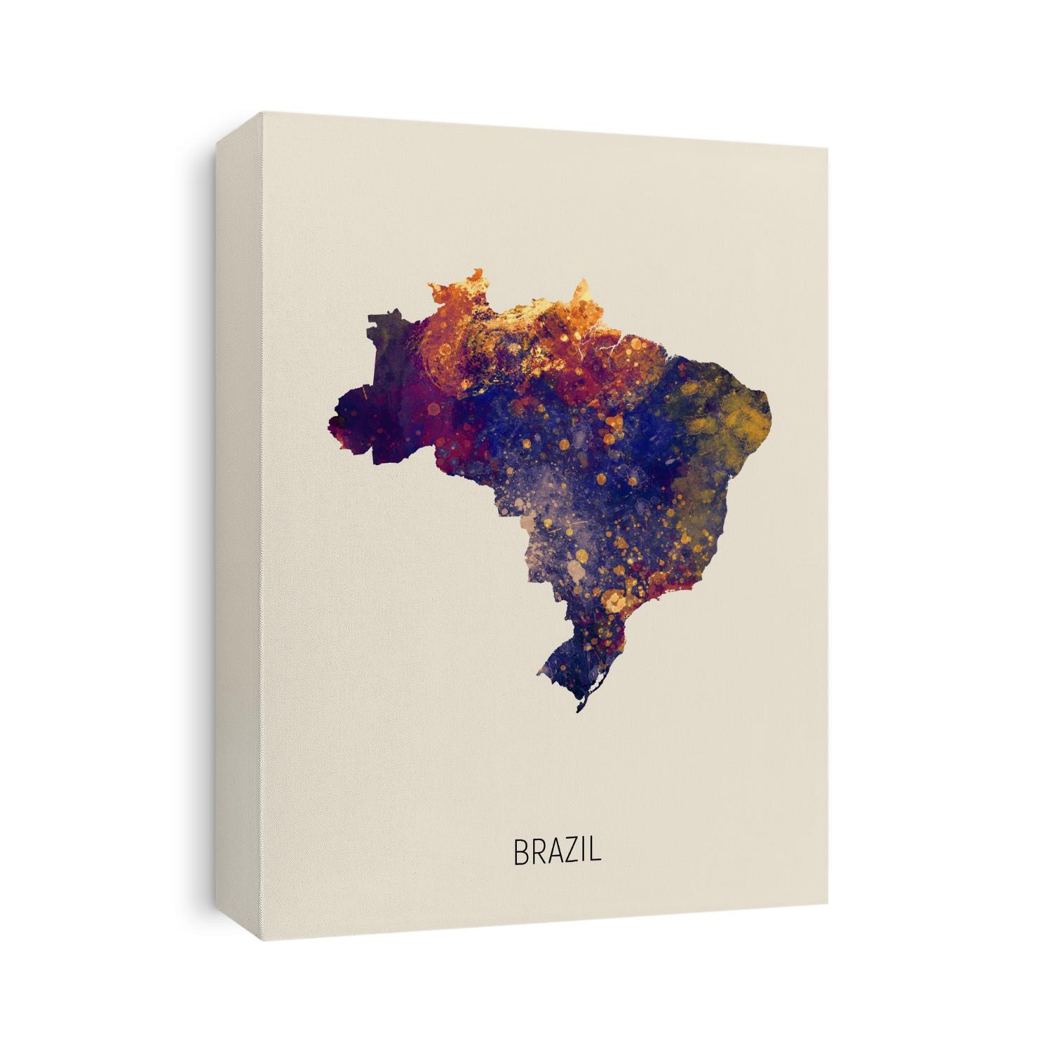 A watercolor map of Brazil