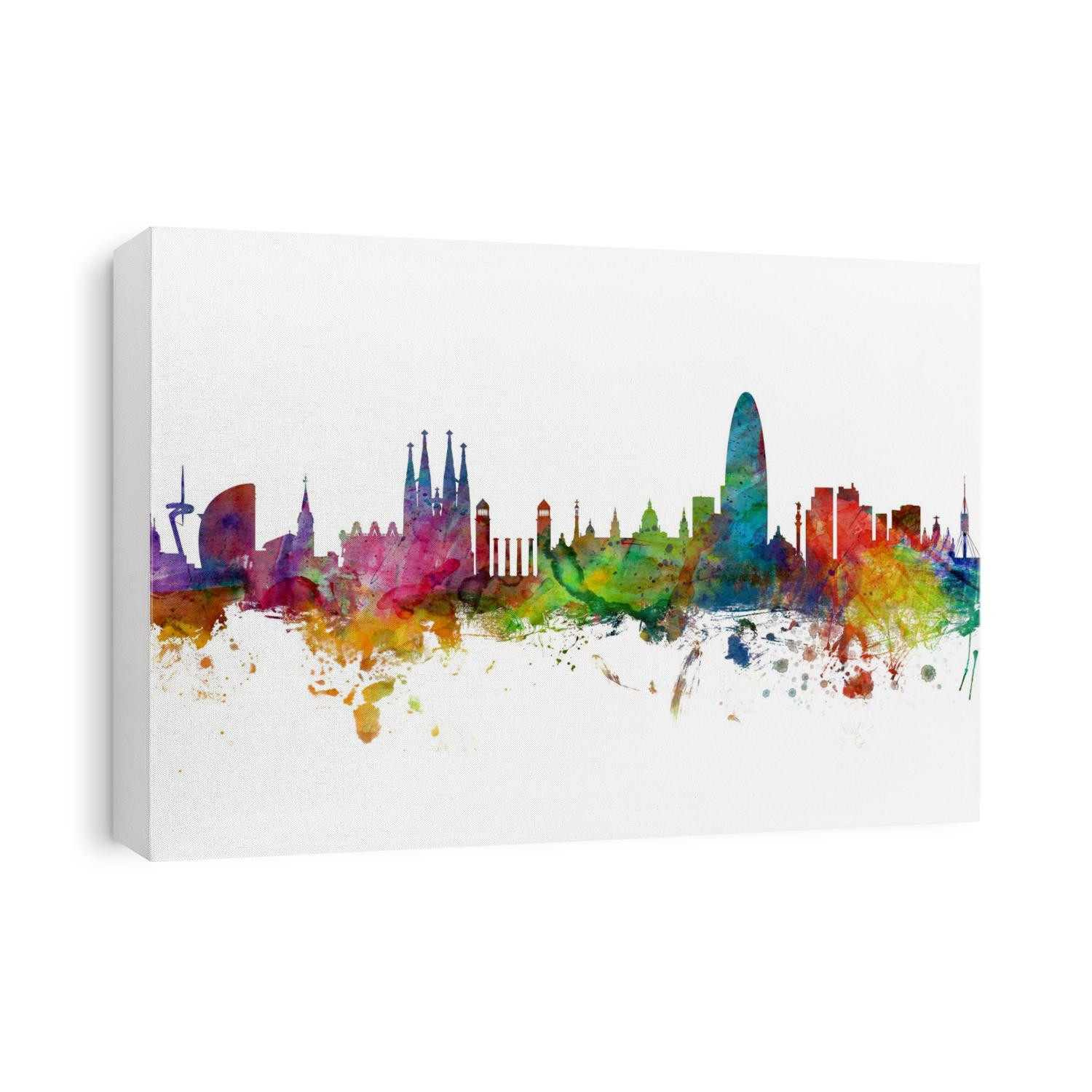 Watercolor art print of the skyline of Barcelona, Spain