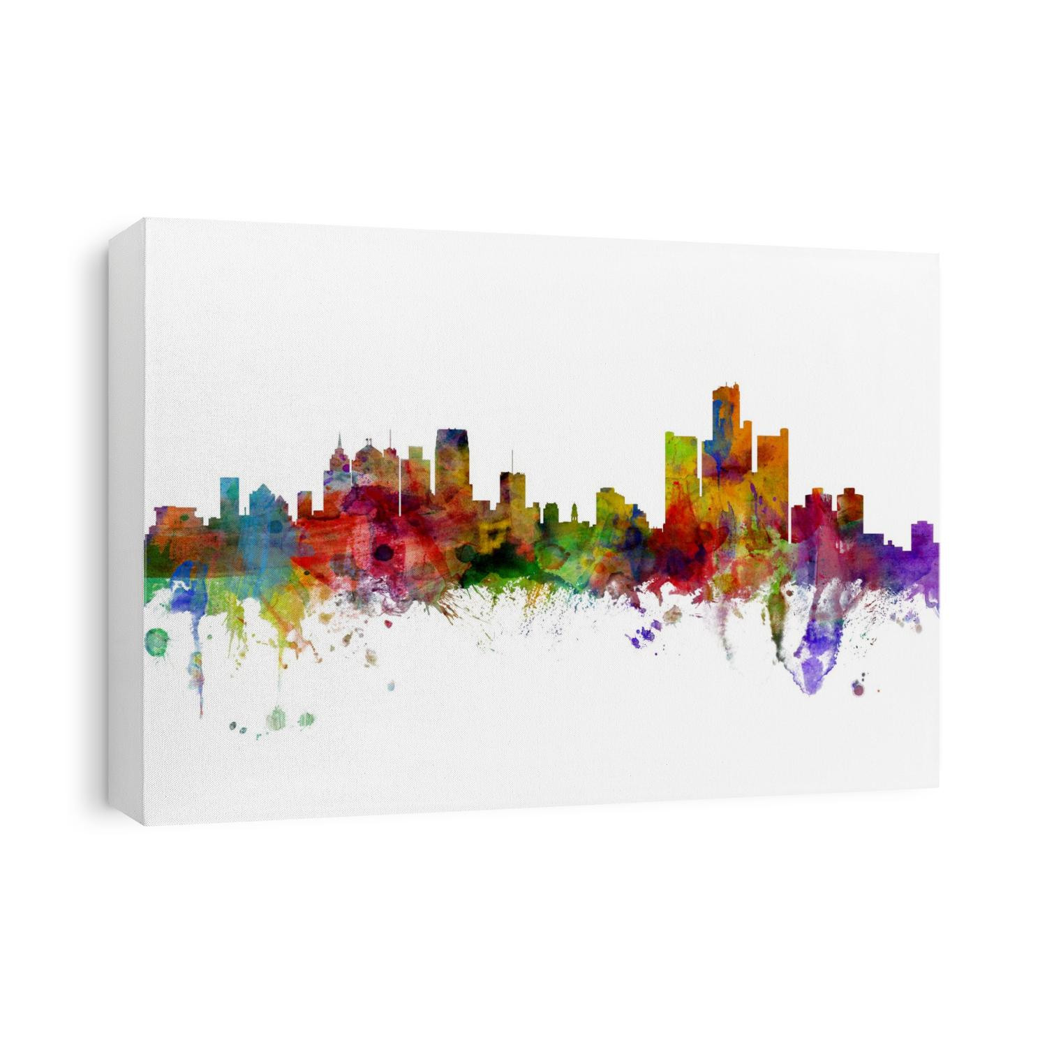 Watercolor art print of the skyline of Detroit, Michigan, United States