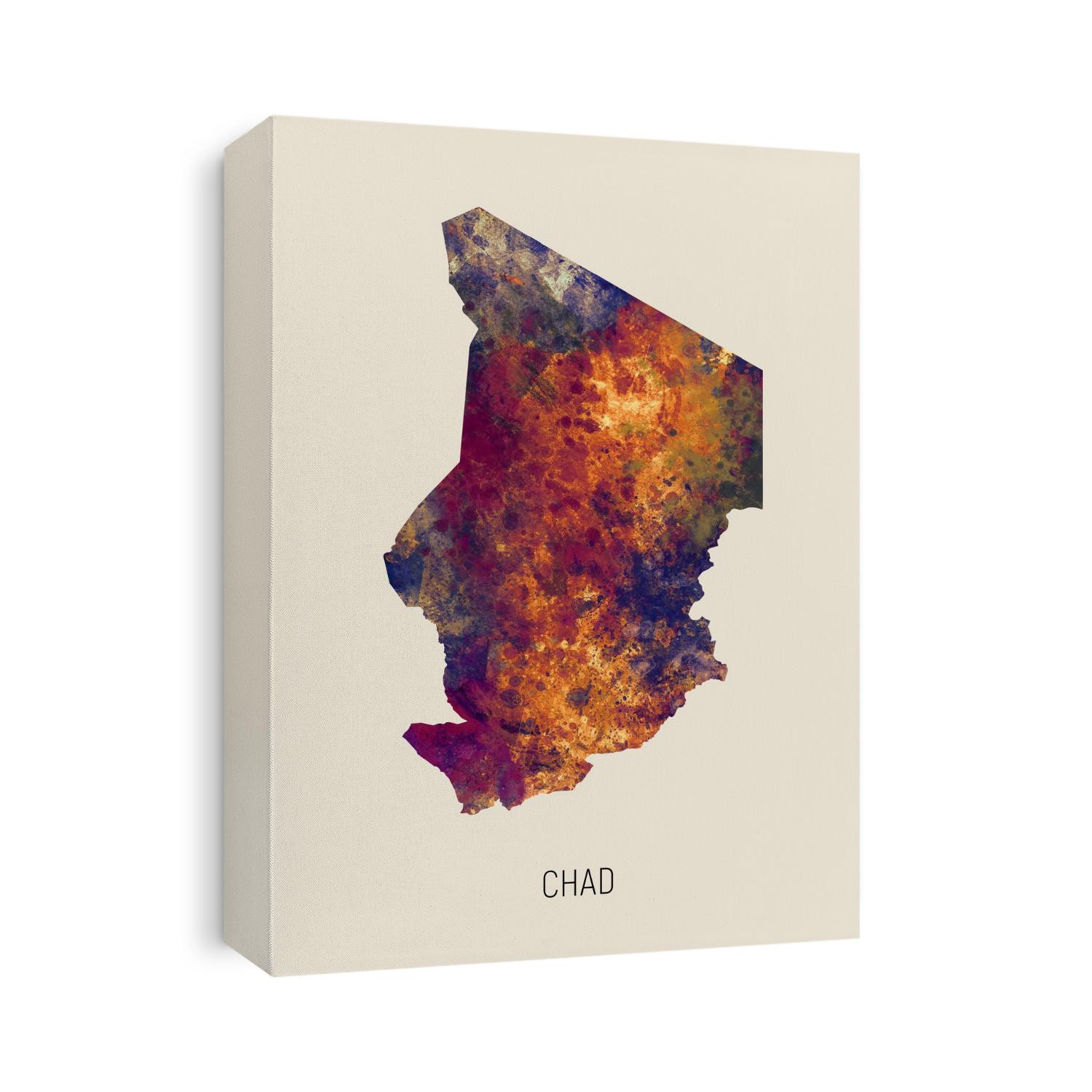 A watercolor map of Chad