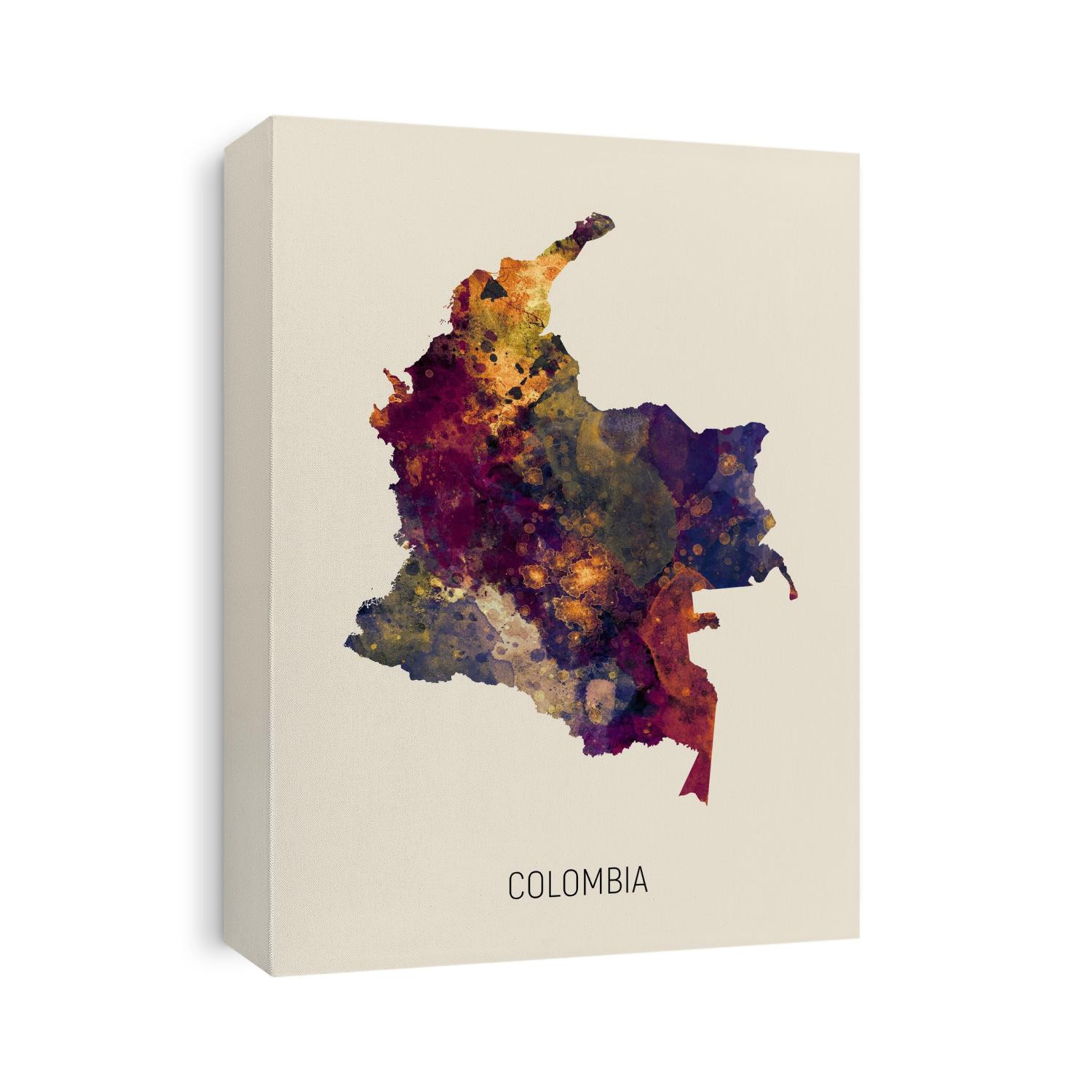 A watercolor map of Colombia