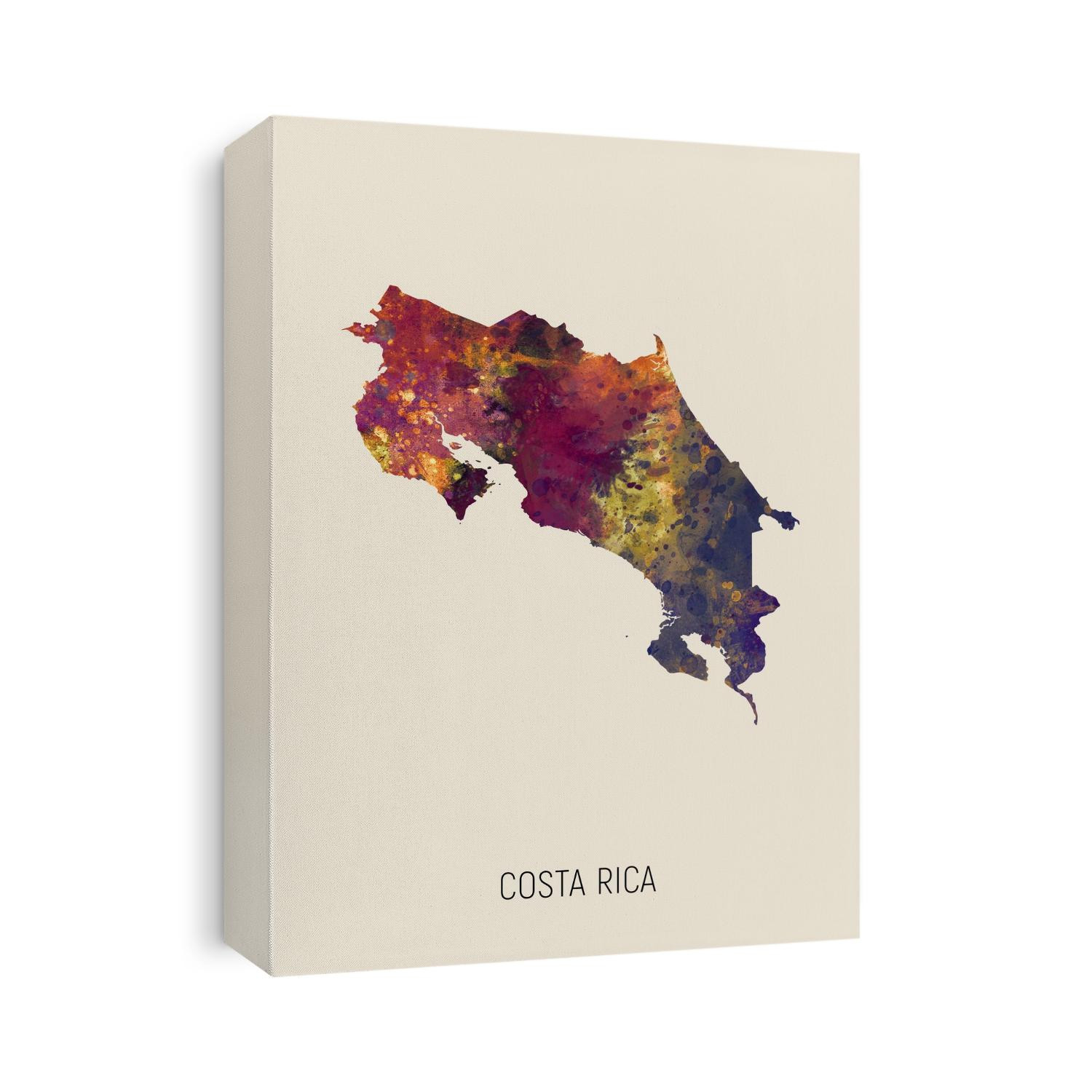 A watercolor map of Costa Rica