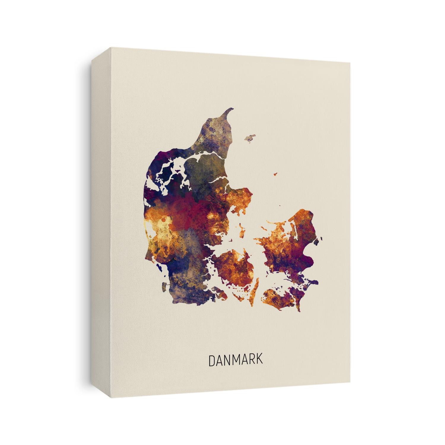 A watercolor map of Danmark