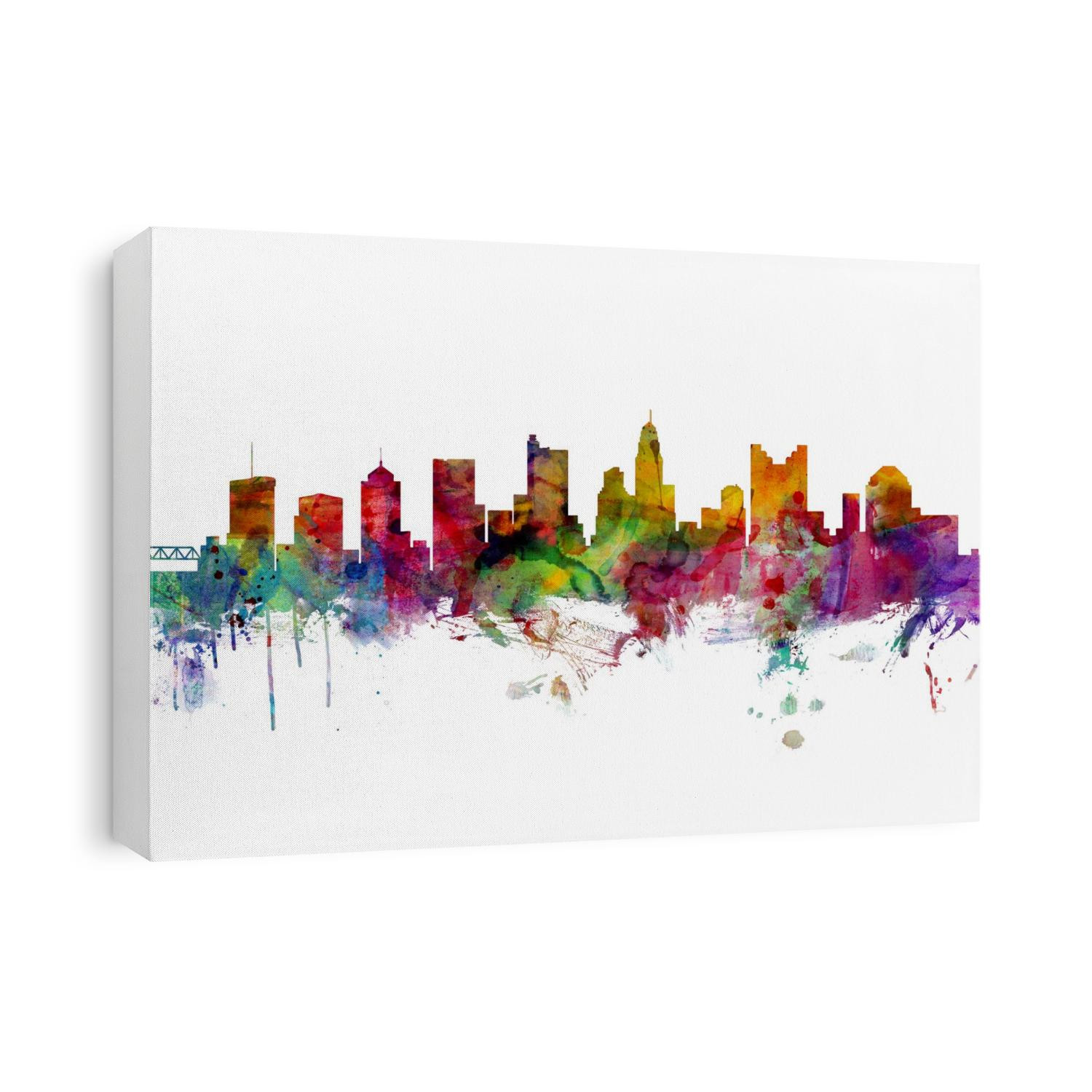 Watercolor art print of the skyline of Columbus, Ohio, United States