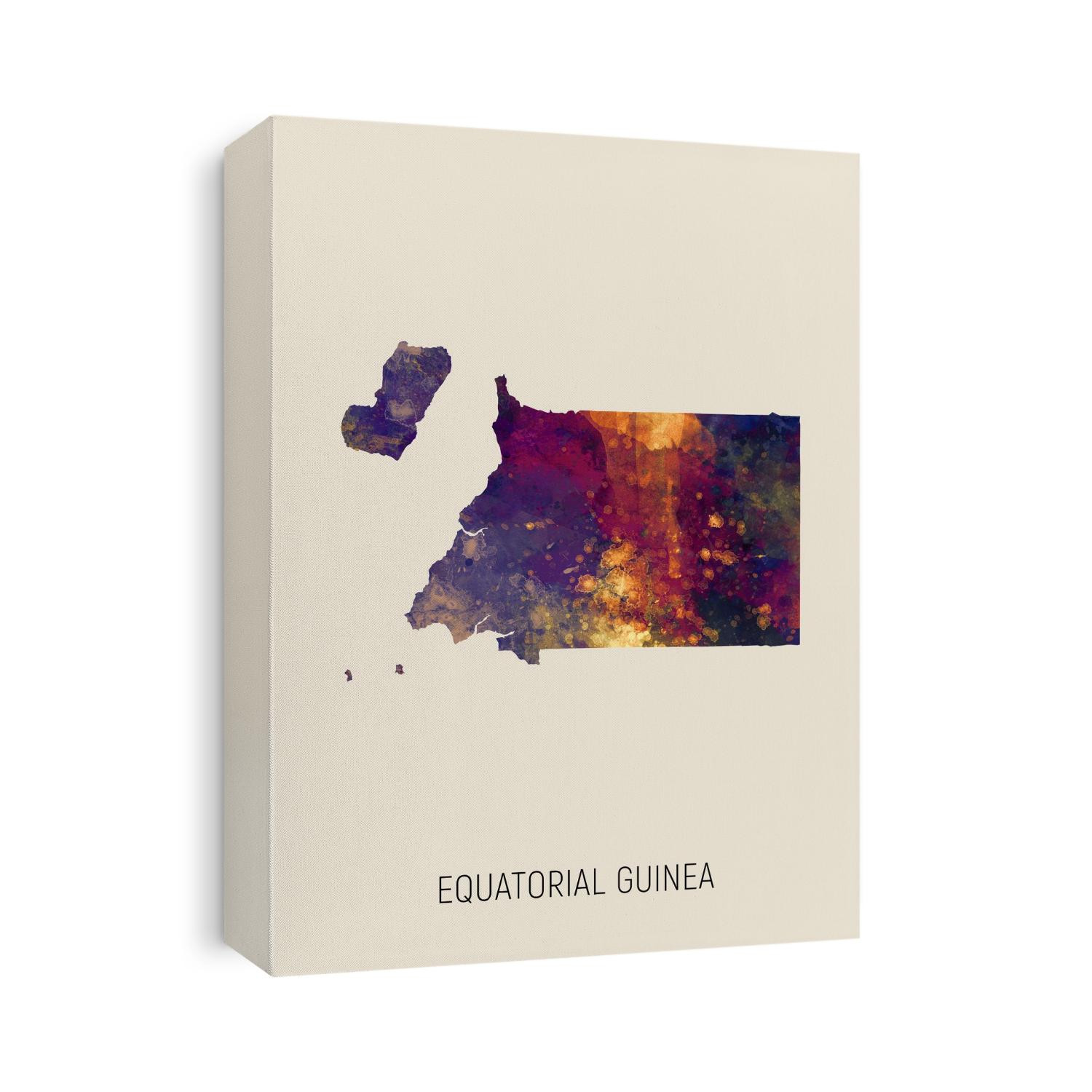 A watercolor map of Equatorial Guinea