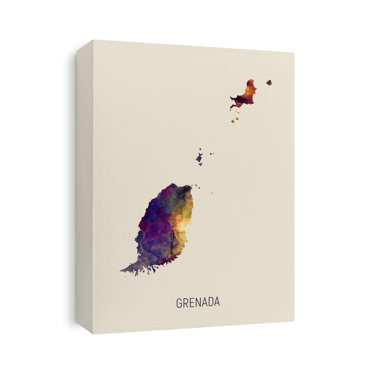 A watercolor map of Grenada