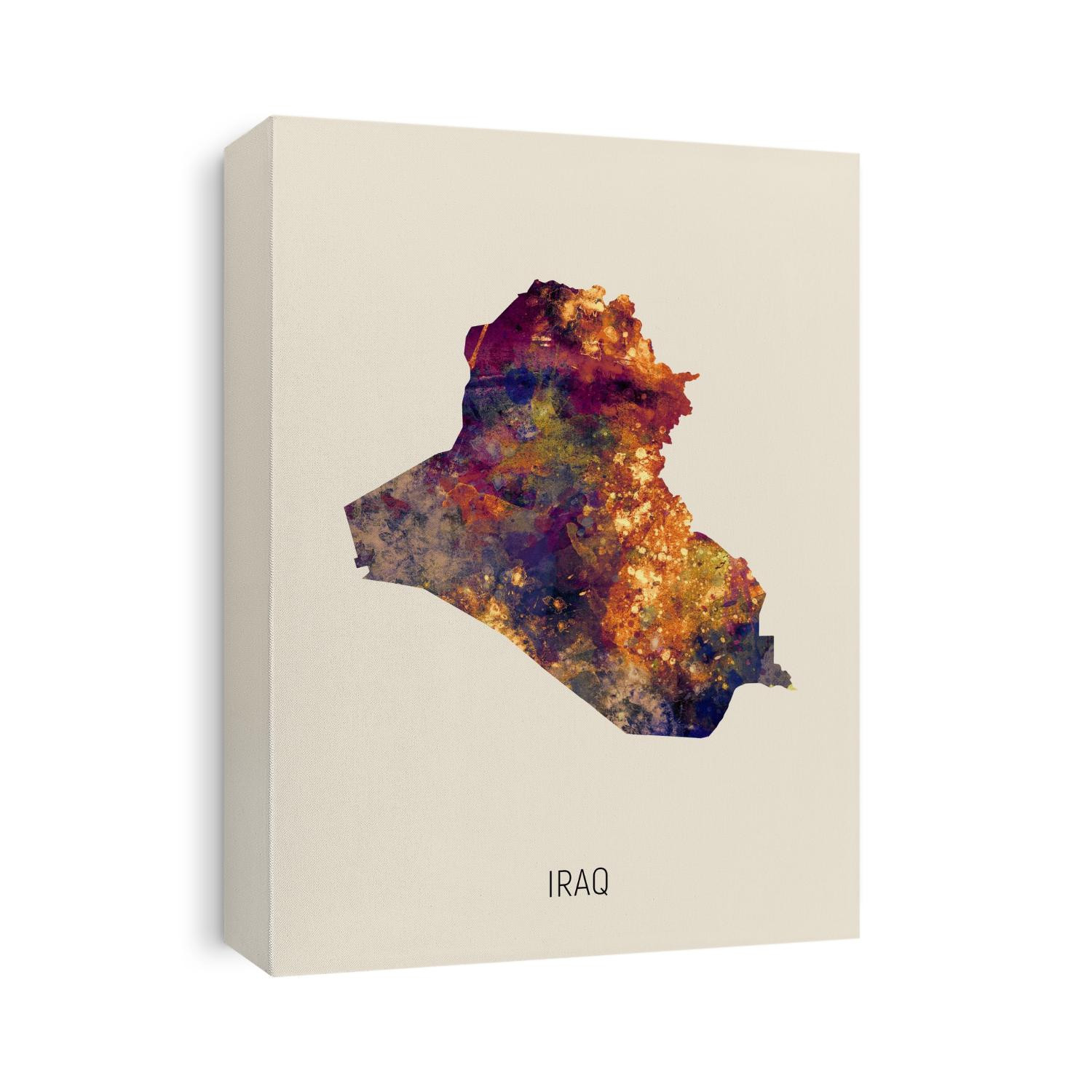 A watercolor map of Iraq