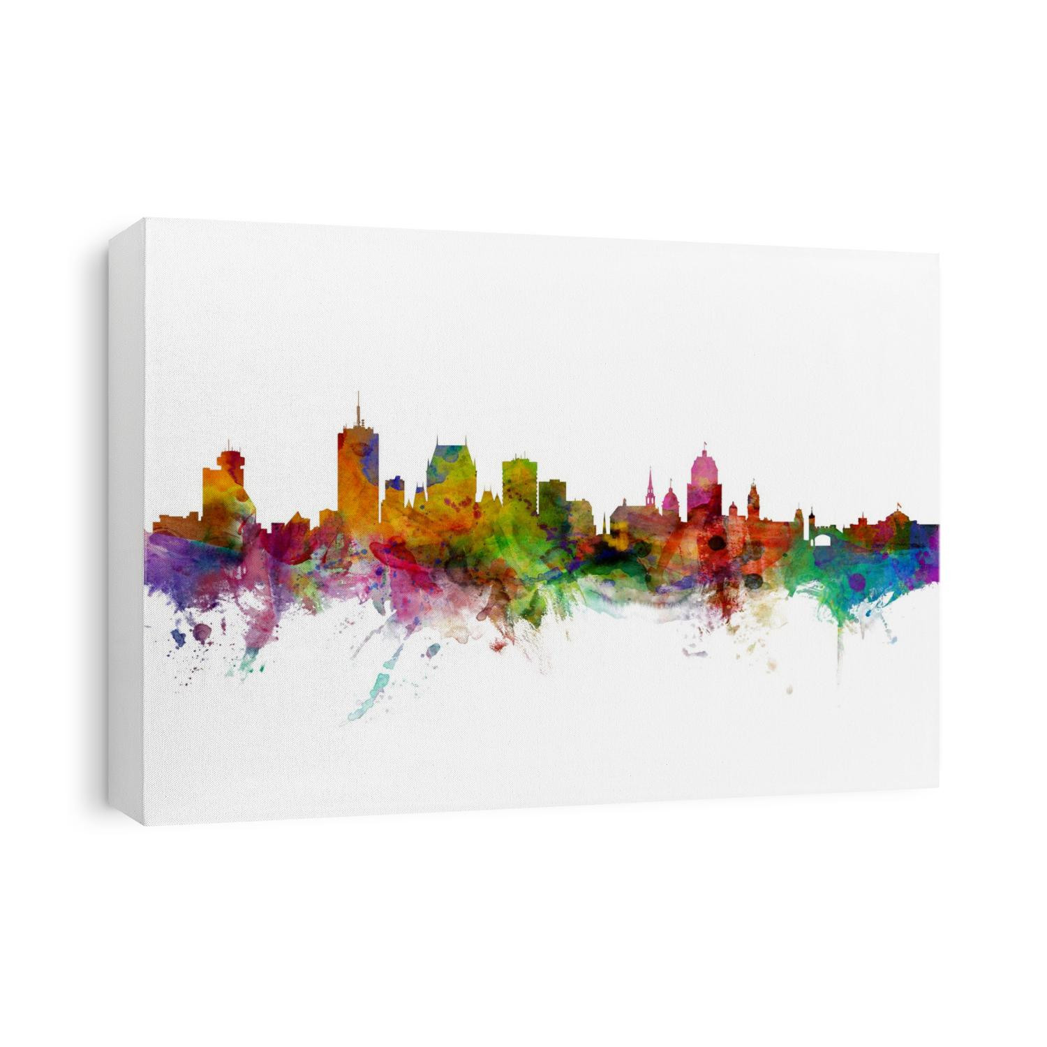 Watercolor art print of the skyline of Quebec, Canada