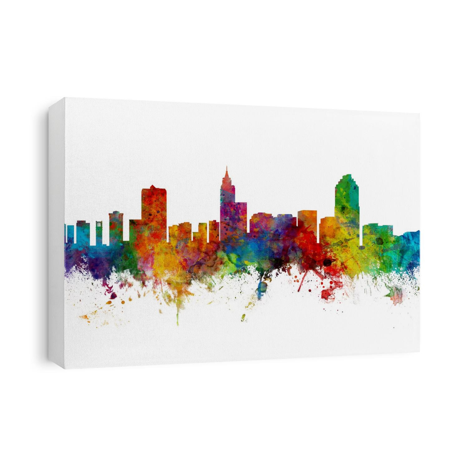 Watercolor art print of the skyline of Raleigh, North Carolina, United States