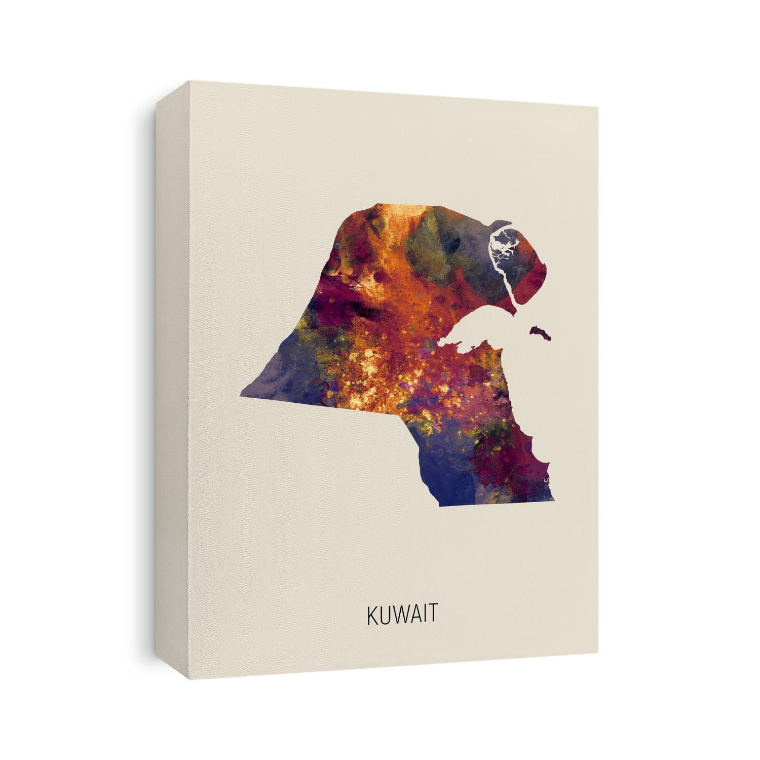 A watercolor map of Kuwait