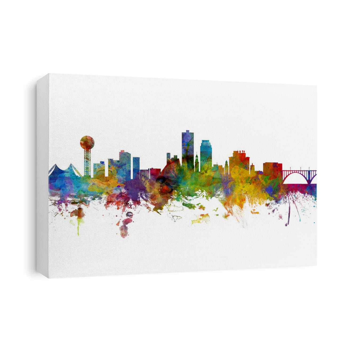 Watercolor art print of the skyline of Knoxville, Tennessee, United States