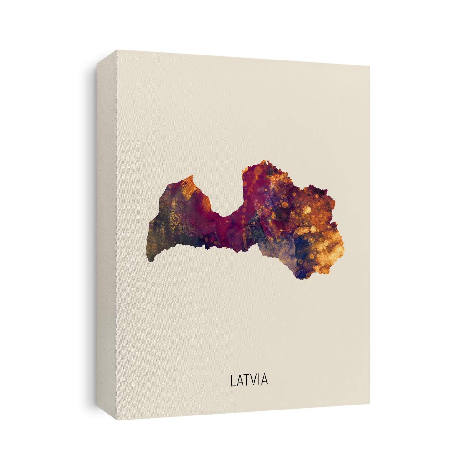 A watercolor map of Latvia
