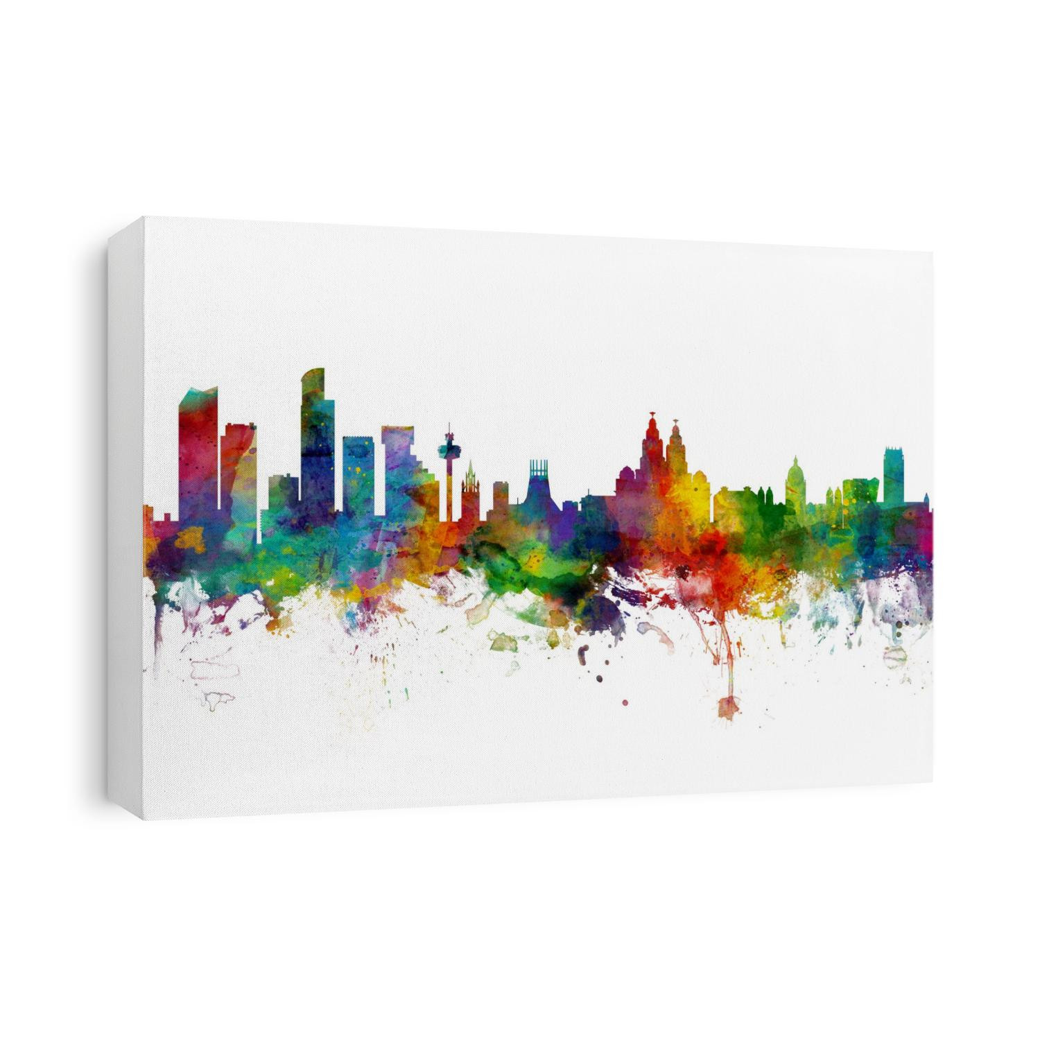 Watercolor art print of the skyline of Liverpool, England