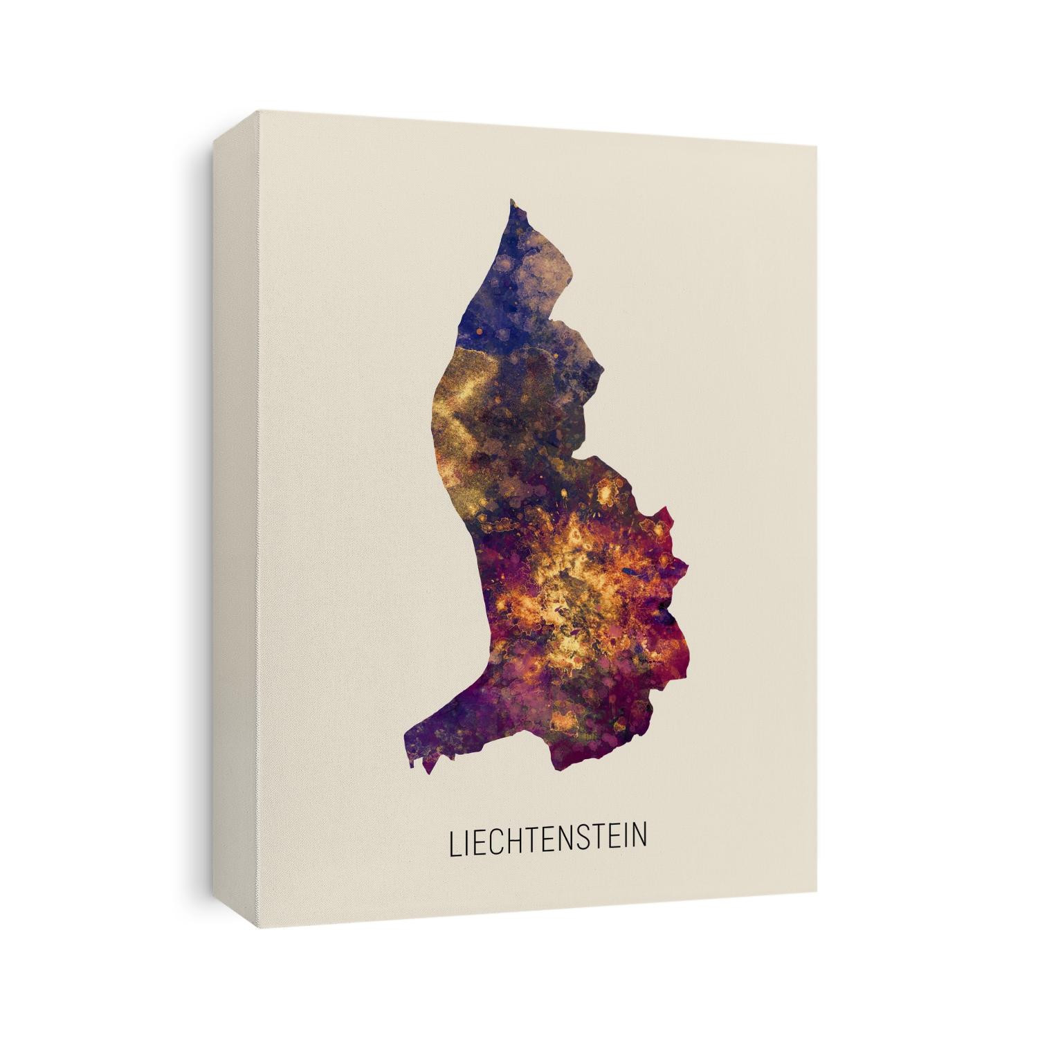 A watercolor map of Liechtenstein
