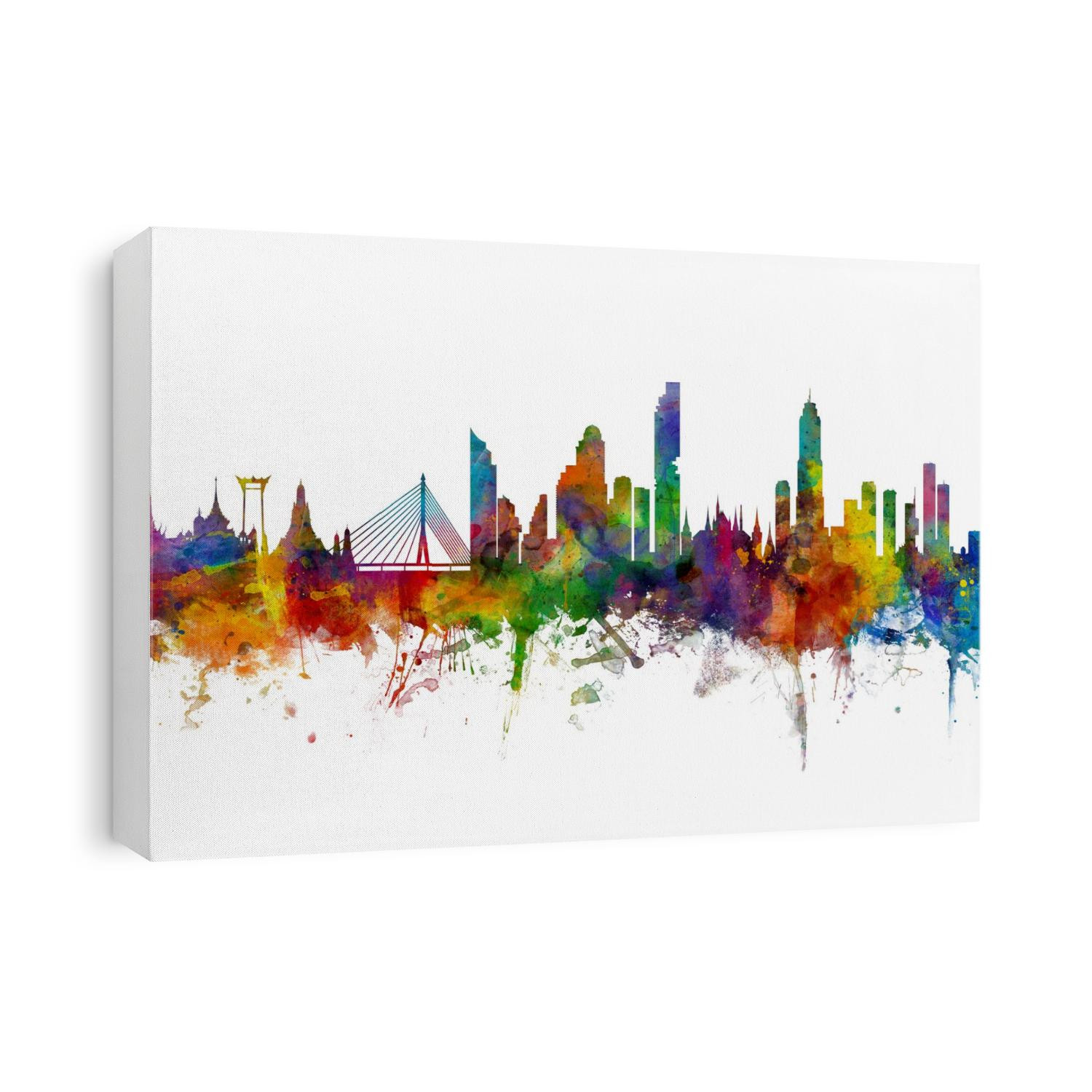 Watercolor art print of the skyline of Bangkok, Thailand