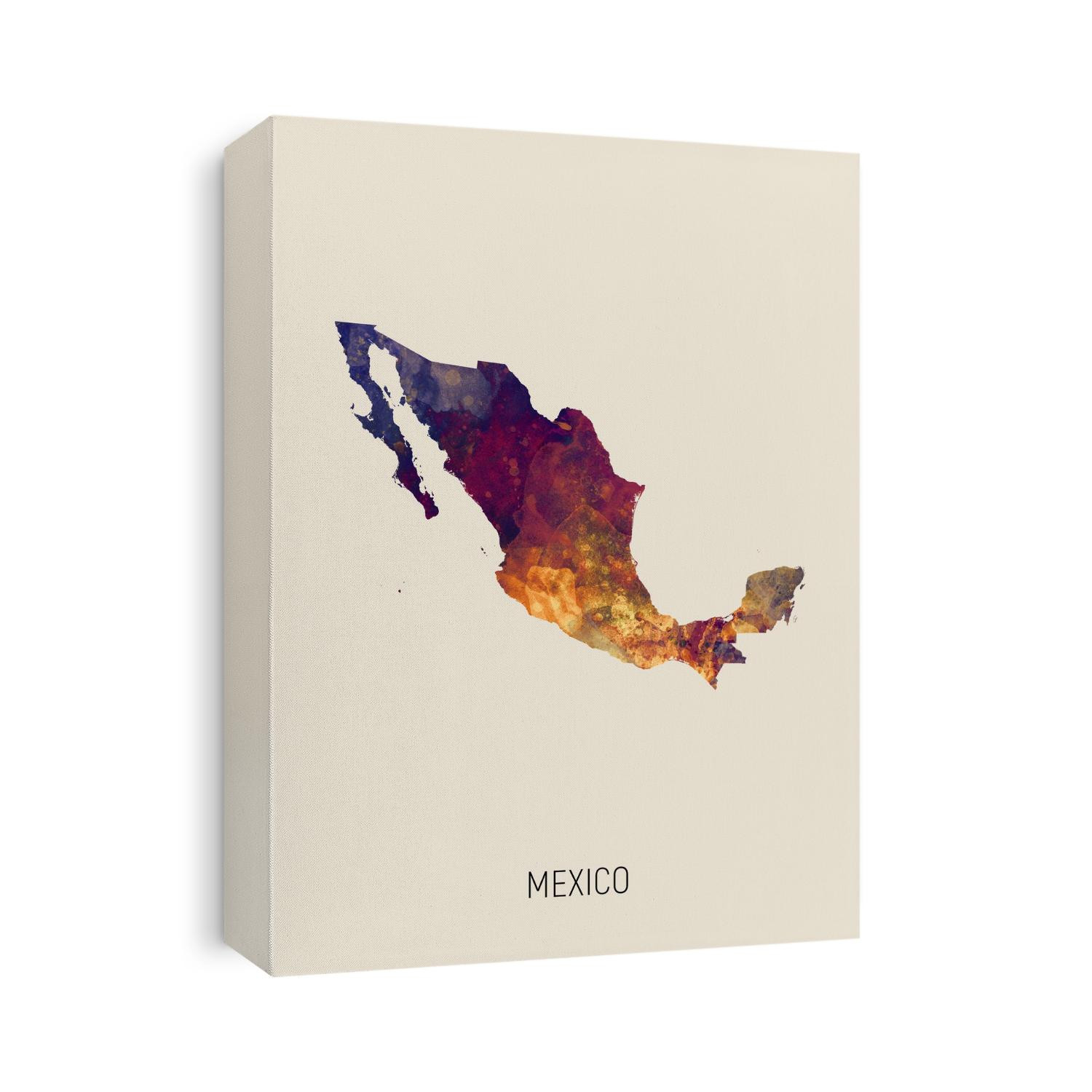A watercolor map of Mexico