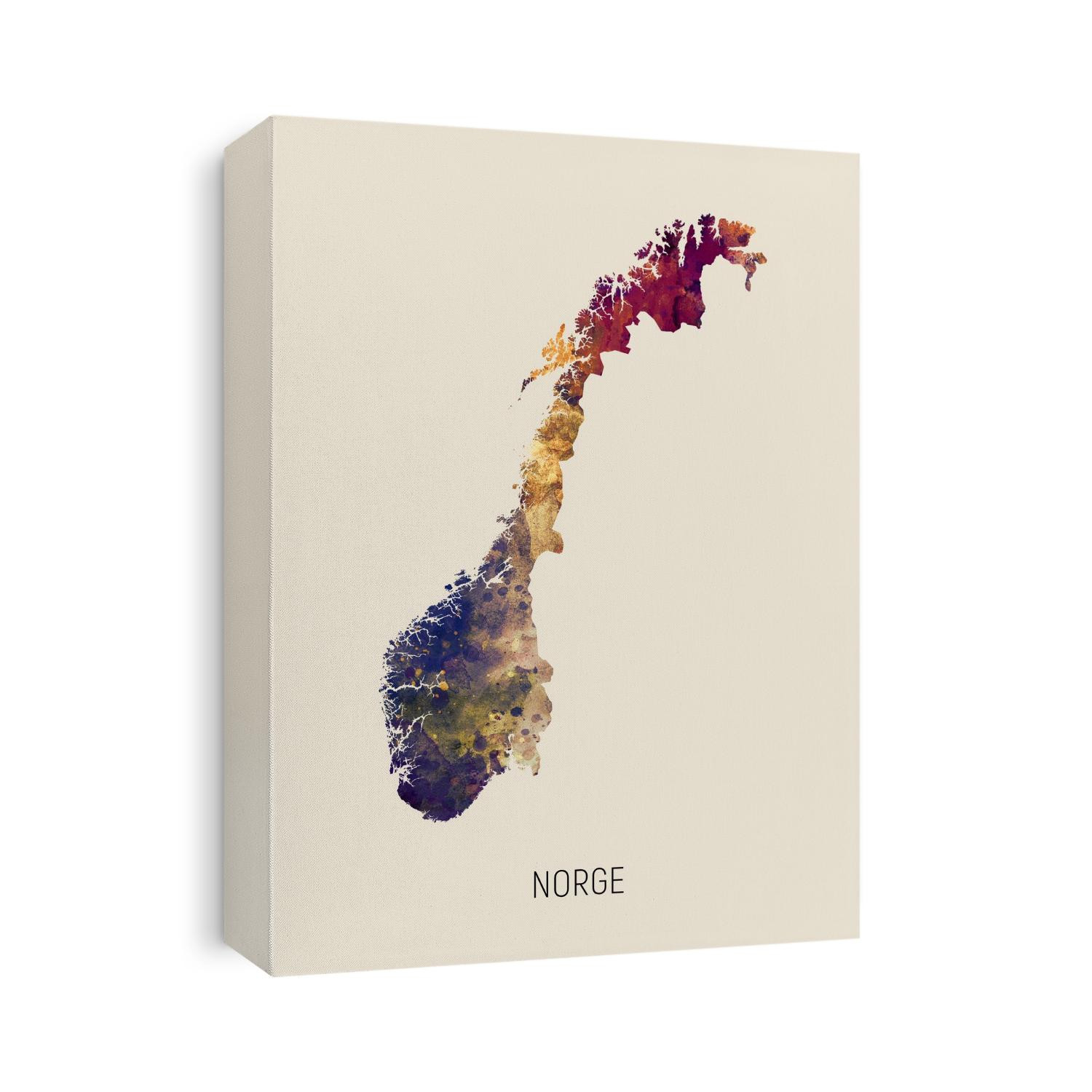 A watercolor map of Norge