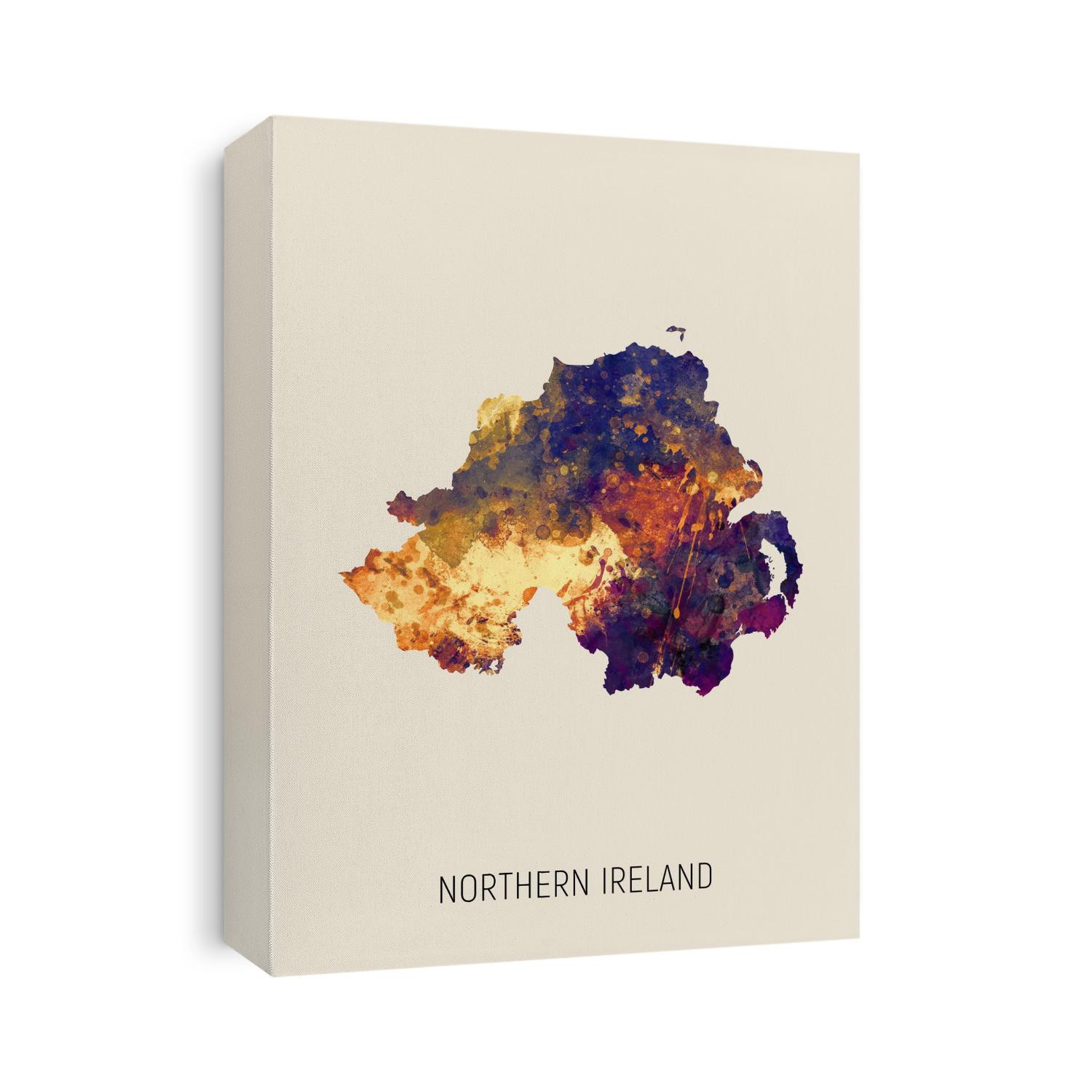 A watercolor map of Northern Ireland