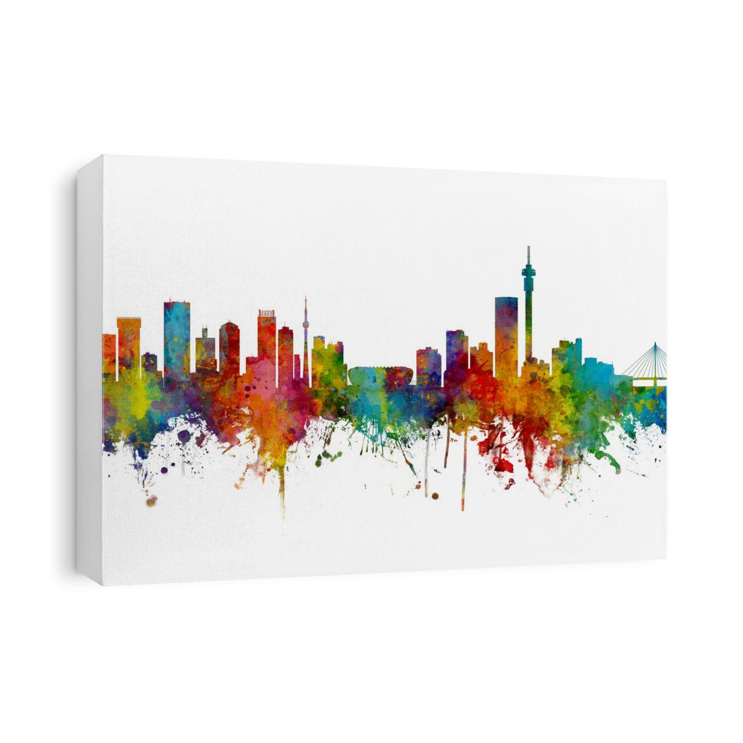 Watercolor art print of the skyline of Johannesburg, South Africa