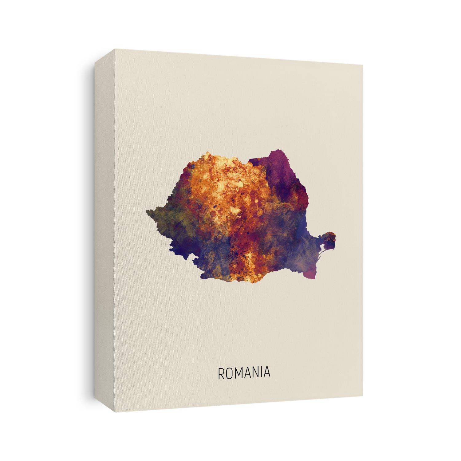 A watercolor map of Romania