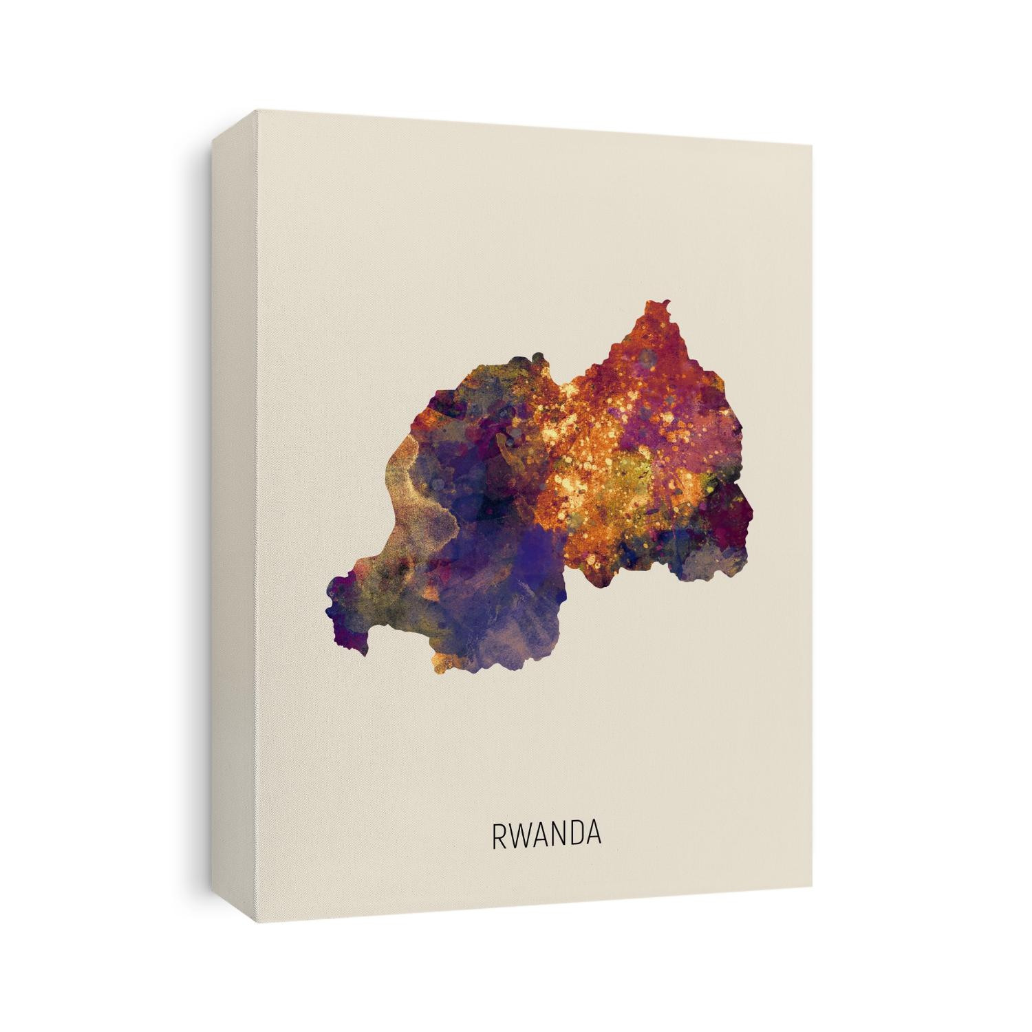 A watercolor map of Rwanda