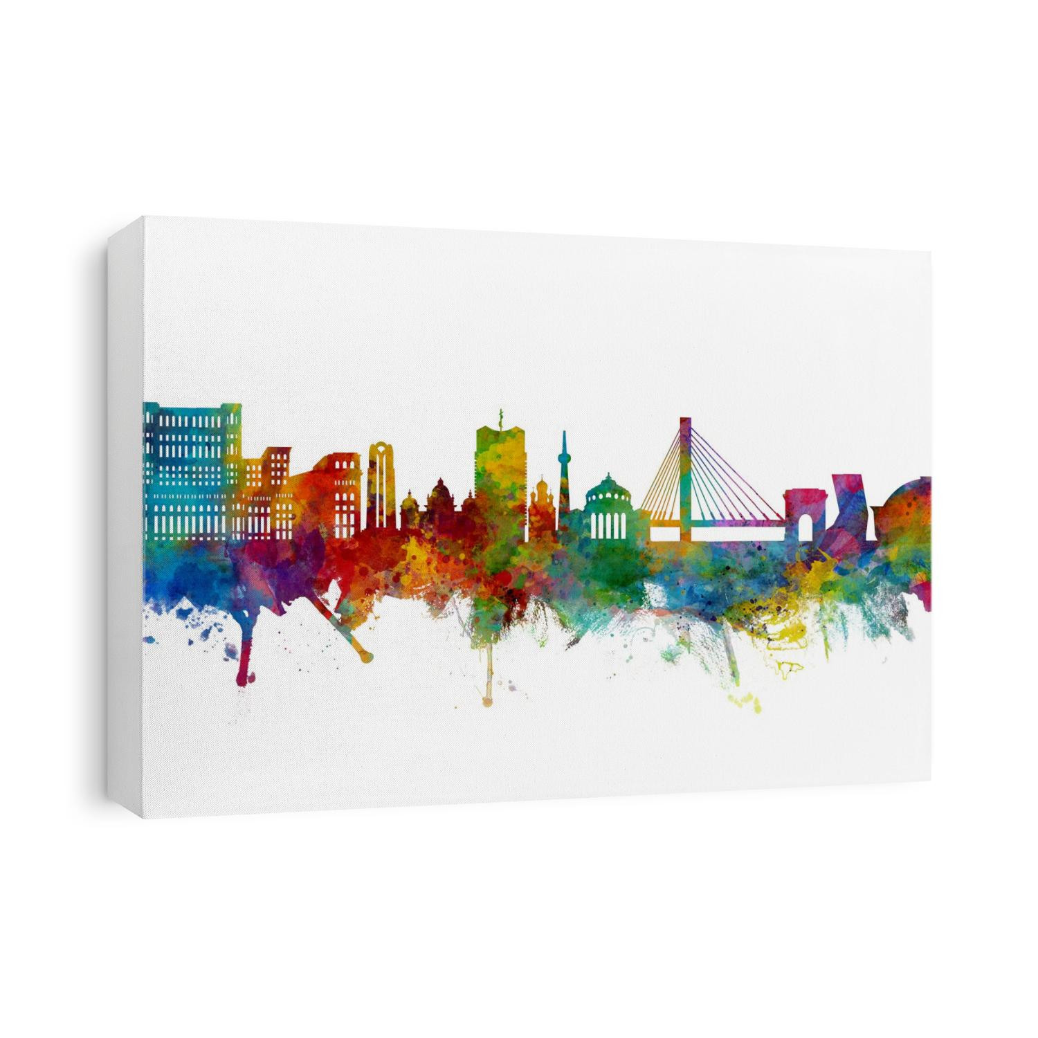 Watercolor art print of the skyline of Bucharest, Romania