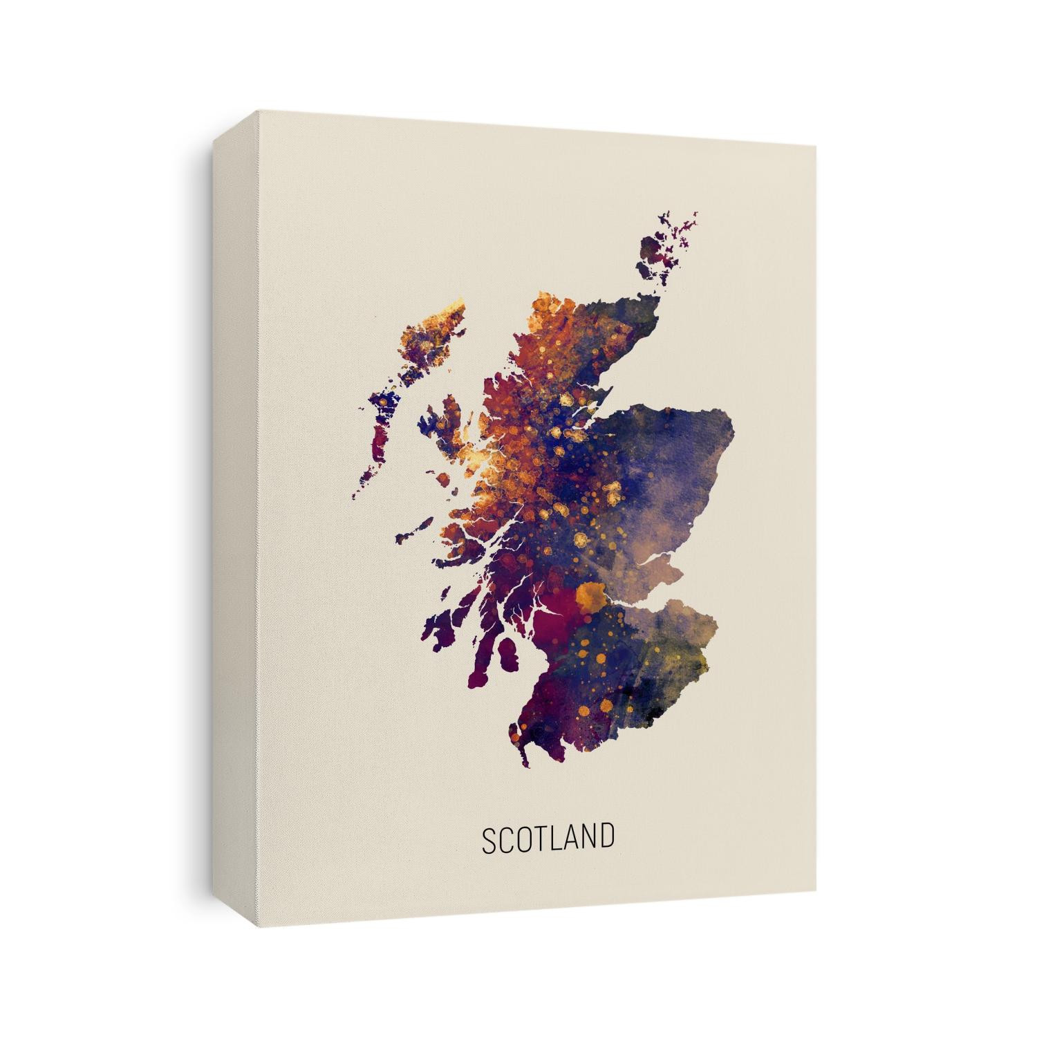 A watercolor map of Scotland