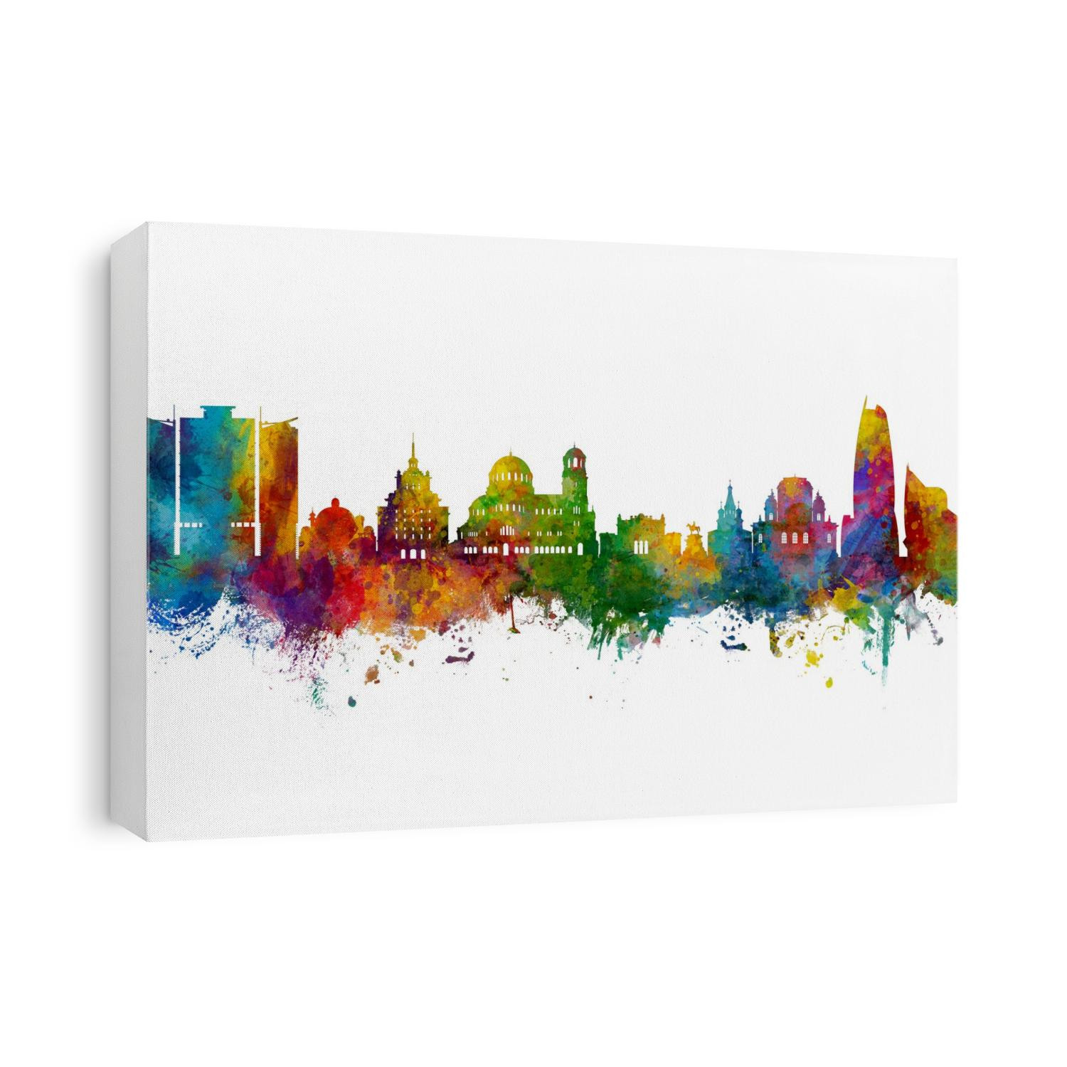 Watercolor art print of the skyline of Sofia, Bulgaria