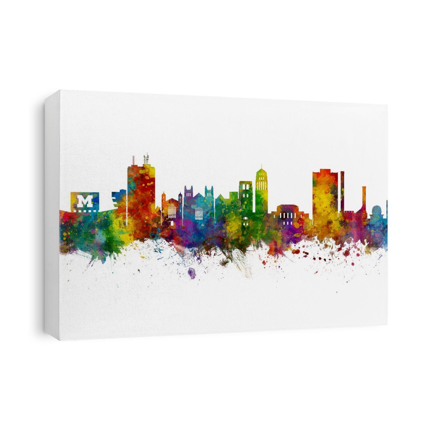 Watercolor art print of the skyline of Ann Arbor, Michigan