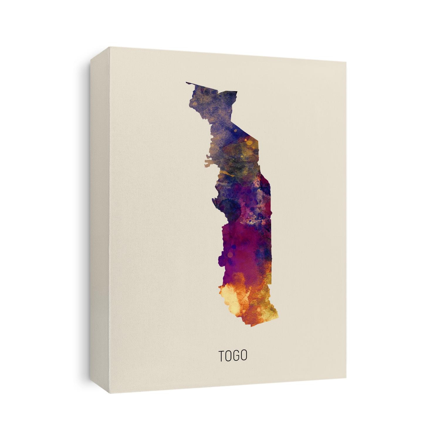 A watercolor map of Togo