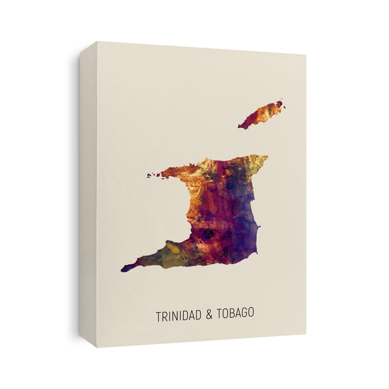 A watercolor map of Trinidad & Tobago