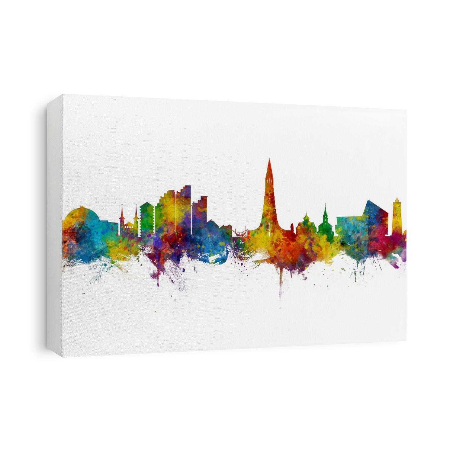 Watercolor art print of the skyline of Reykjavík, Iceland