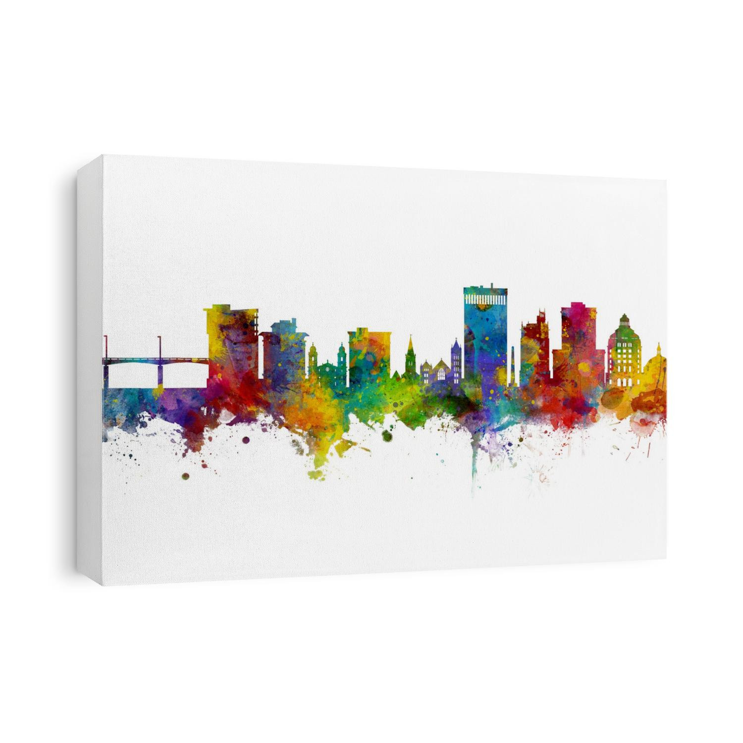Watercolor art print of the skyline of Asheville, North Carolina, United States