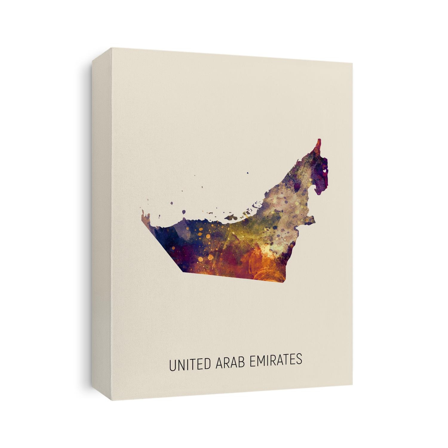 A watercolor map of United Arab Emirates