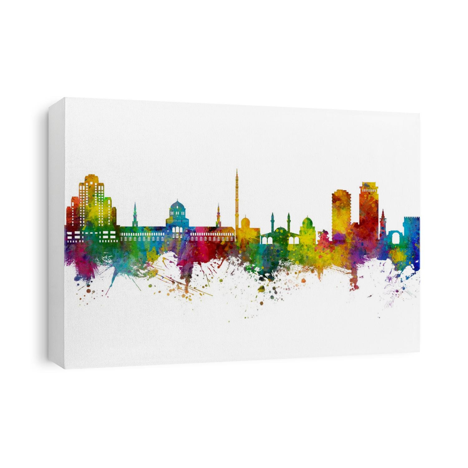 Watercolor art print of the skyline of Damascus, Syria