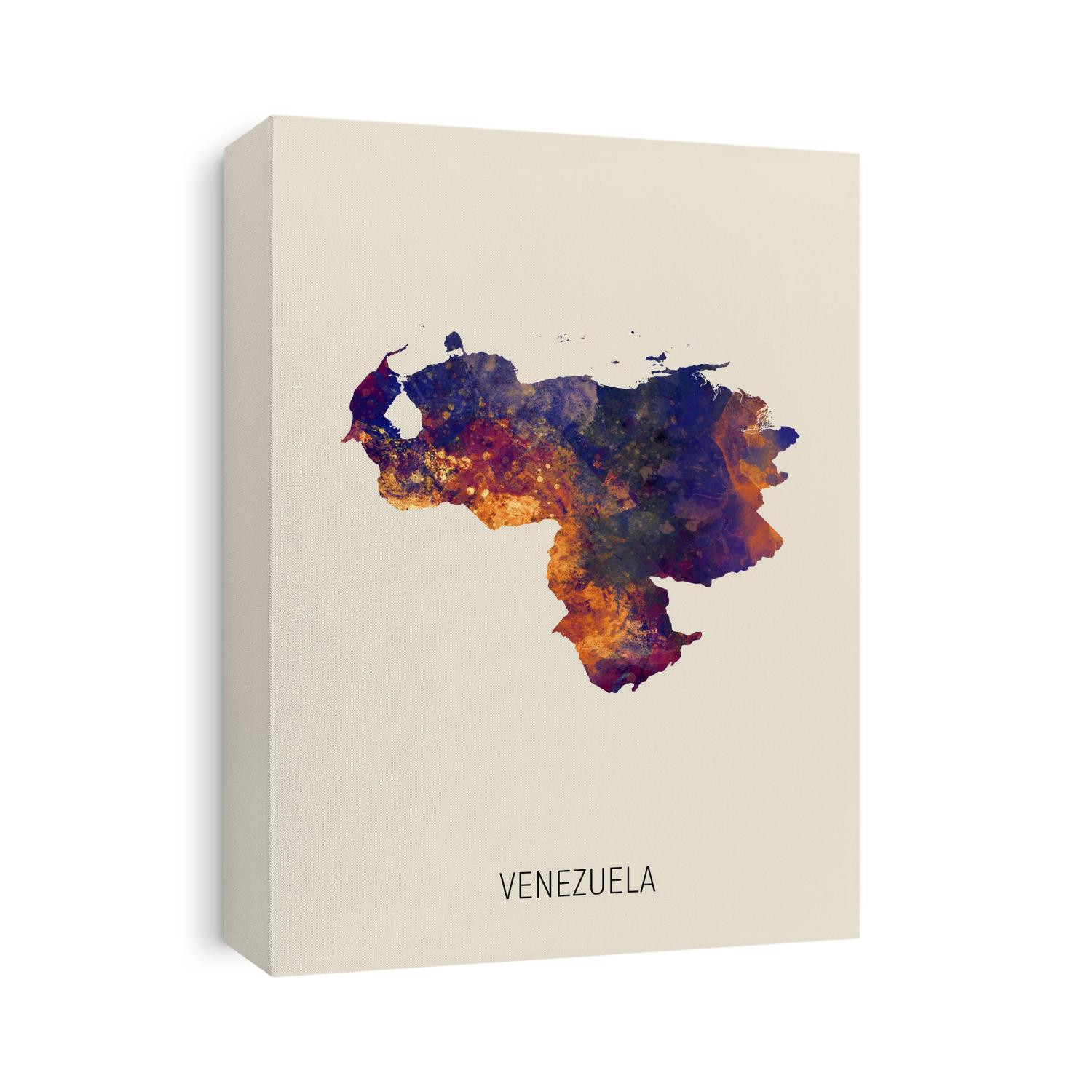A watercolor map of Venezuela