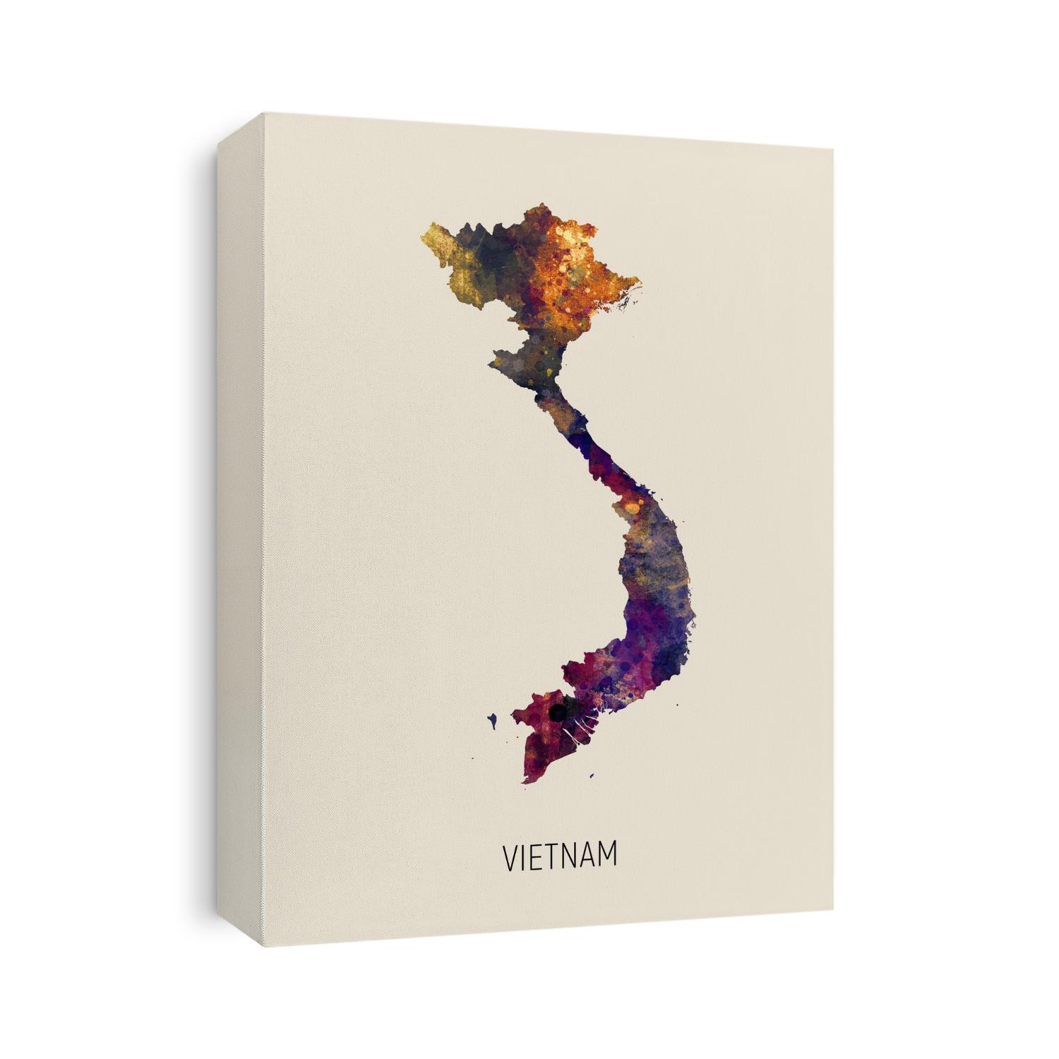 A watercolor map of Vietnam