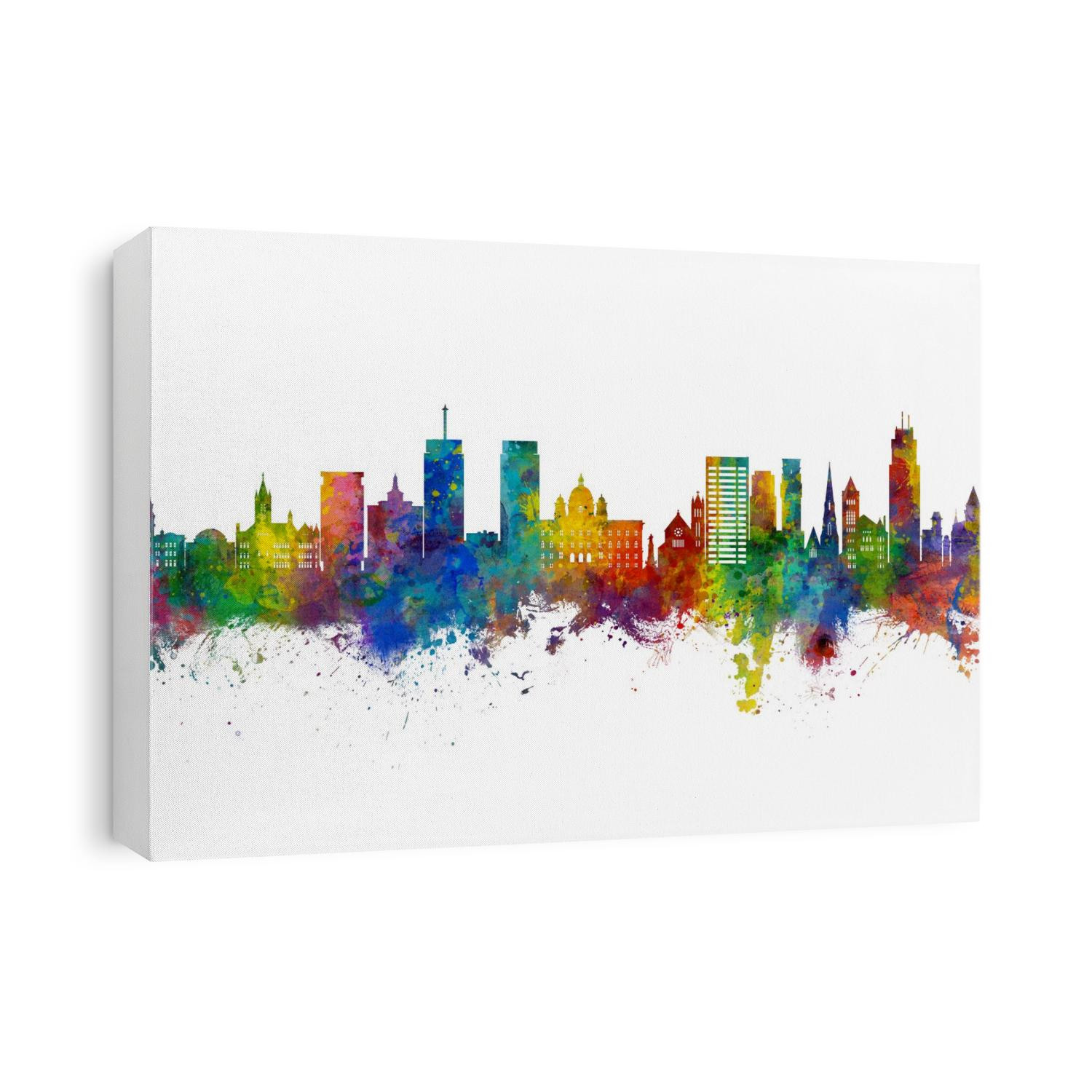 Watercolor art print of the skyline of Syracuse, Kansas, United States