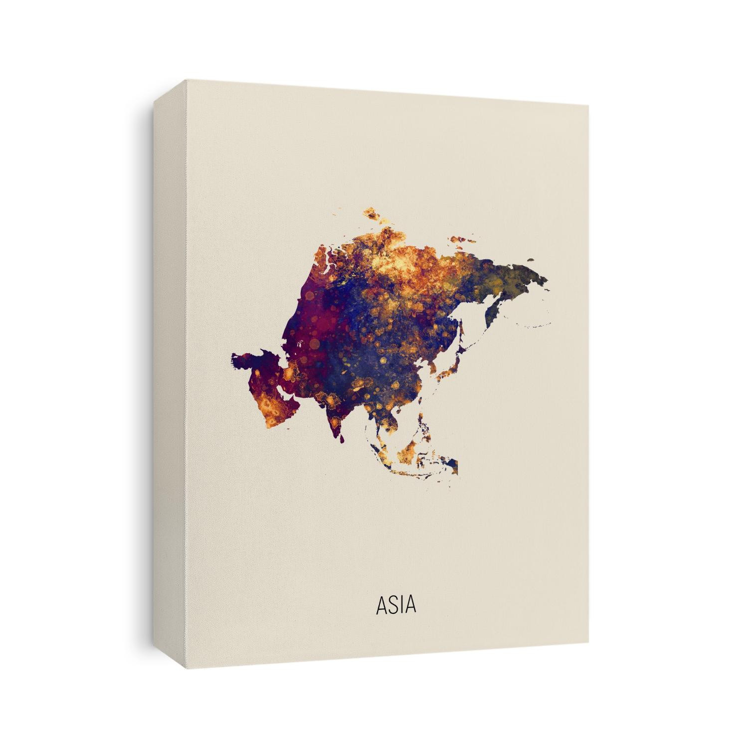 A watercolor map of Asia
