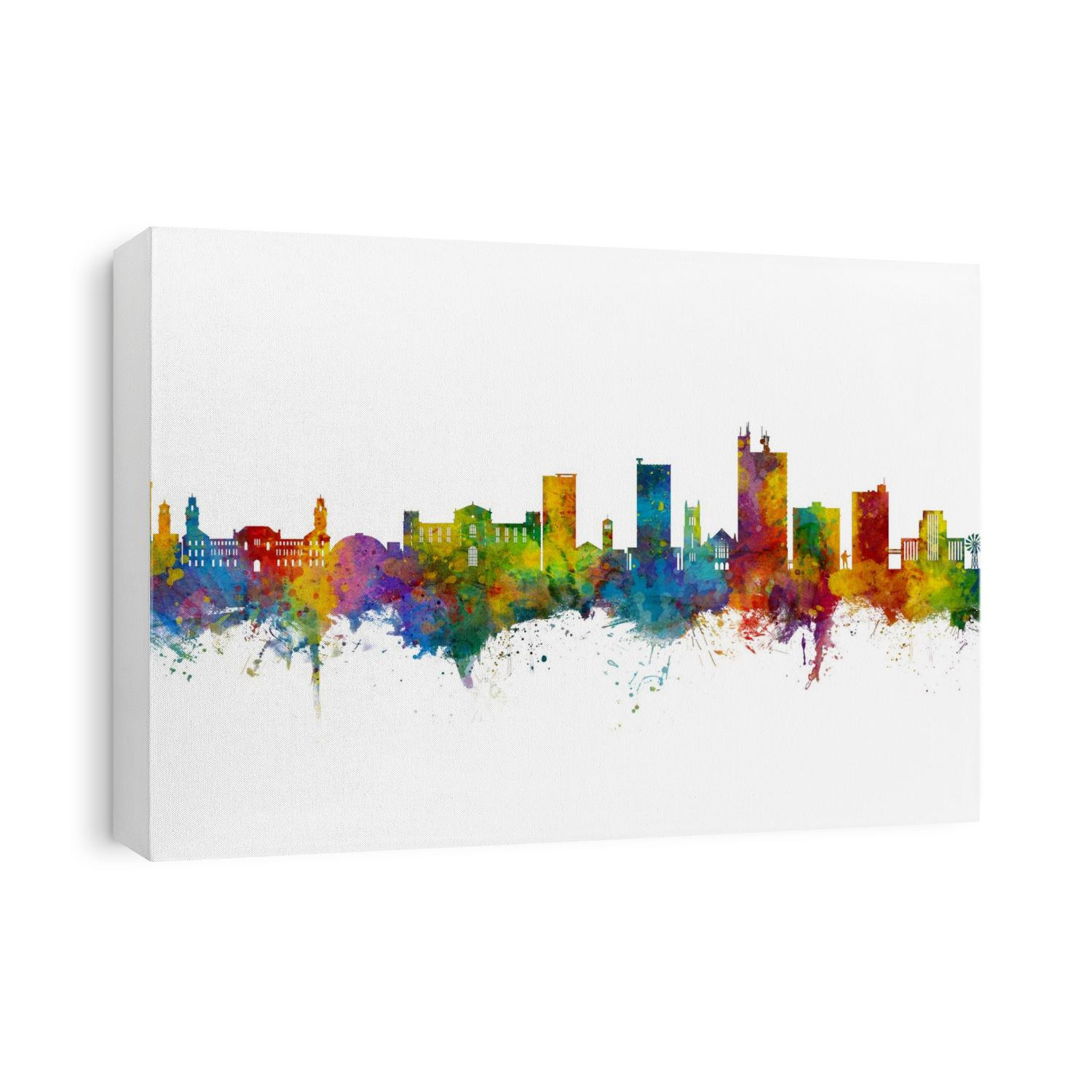 Watercolor art print of the skyline of Lubbock, Texas