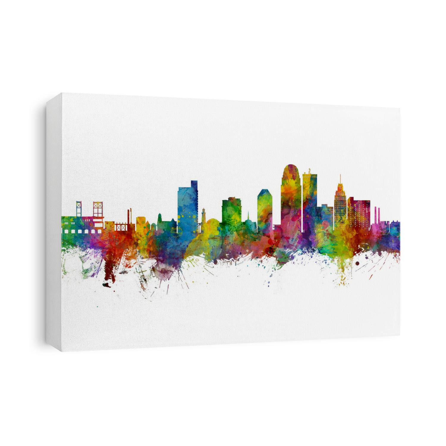 Watercolor art print of the skyline of Winston-Salem, North Carolina