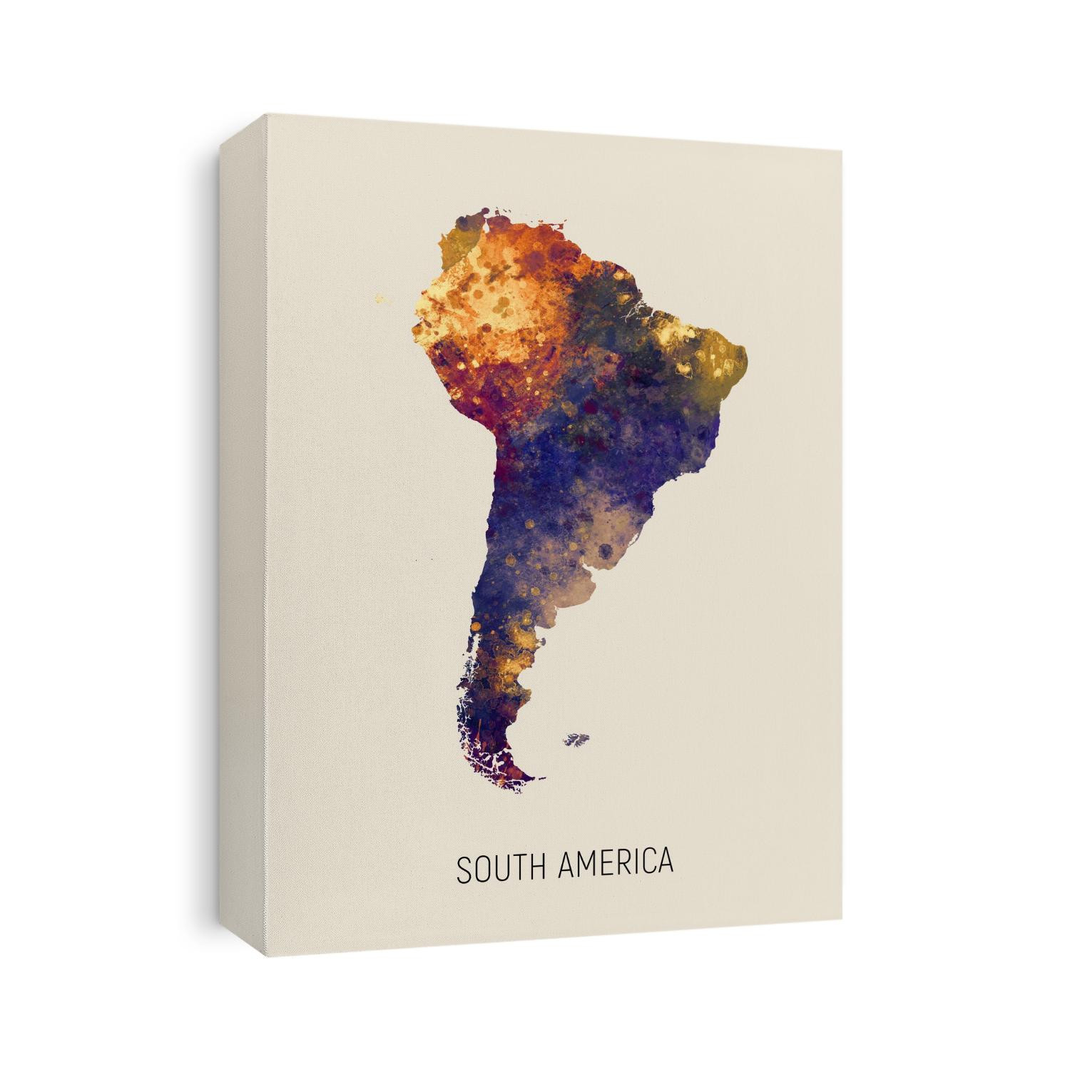 A watercolor map of South America