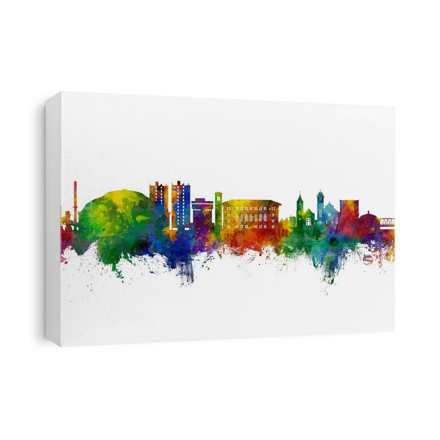 Watercolor art print of the skyline of Cedar Falls, Iowa